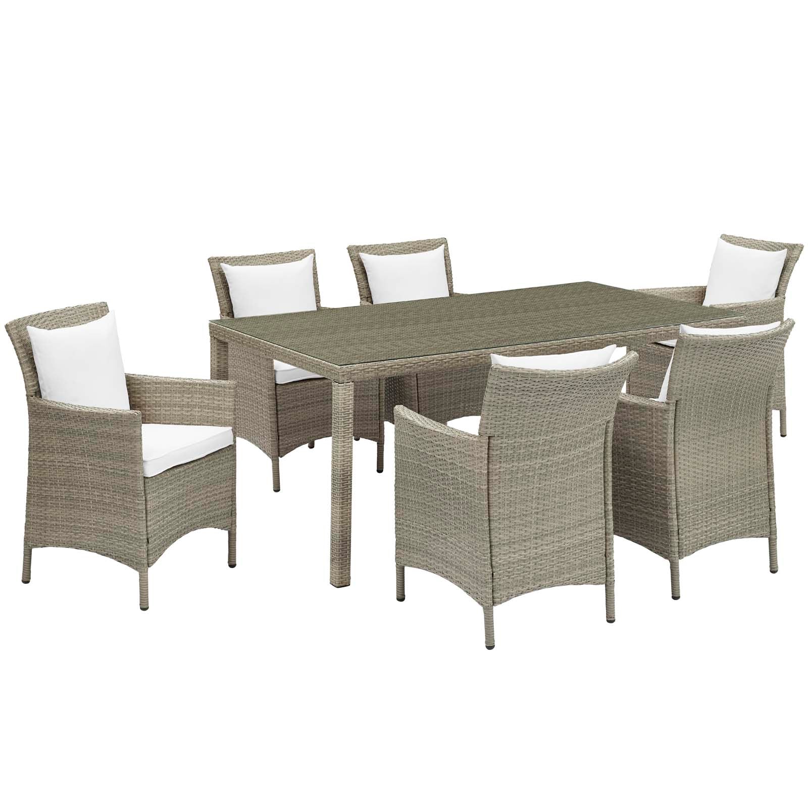 Modway Outdoor Dining Sets - Conduit 7 Piece Outdoor Patio Wicker Rattan Dining Set Light Gray White