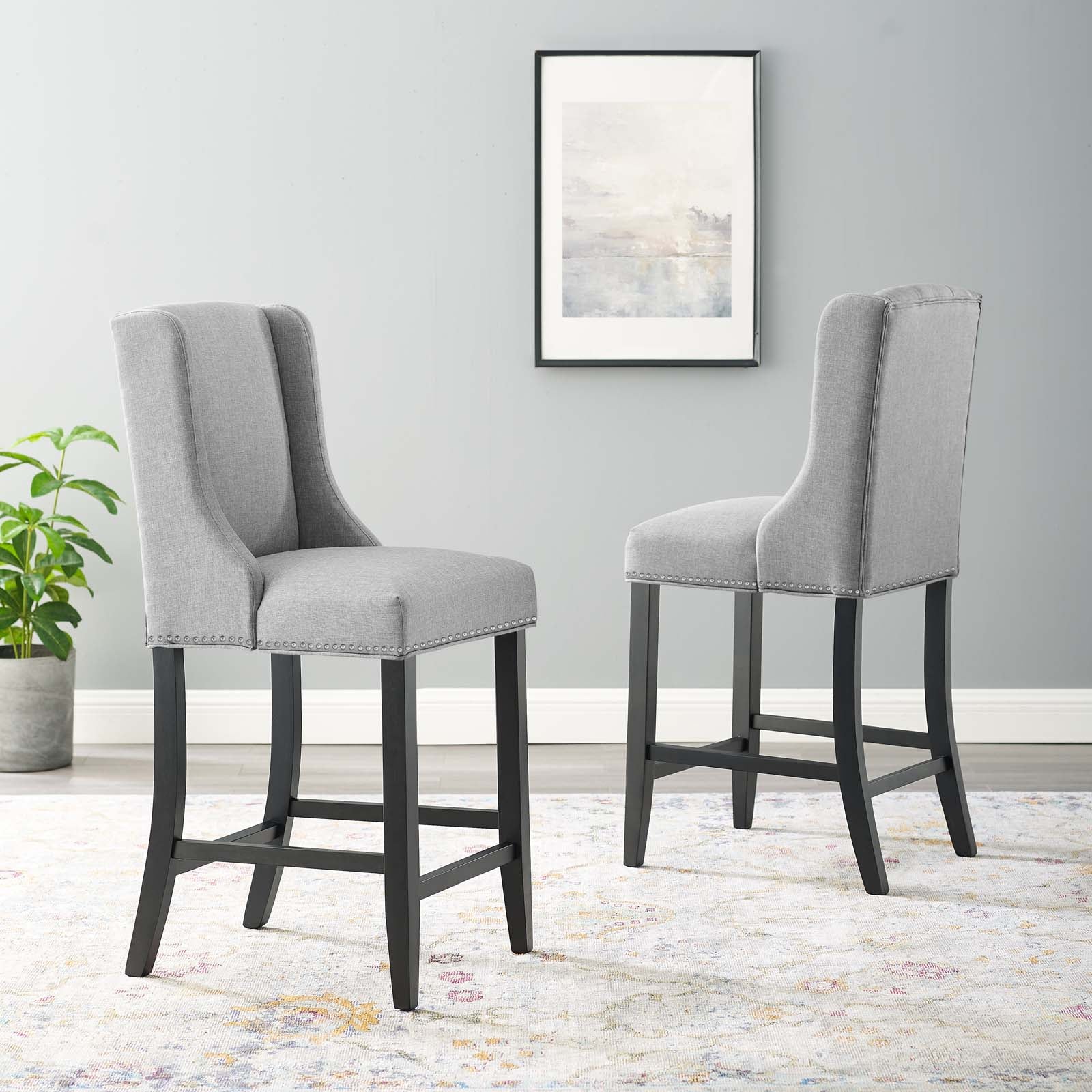 Modway Barstools - Baron Counter Stool Fabric Light Gray (Set of 2)