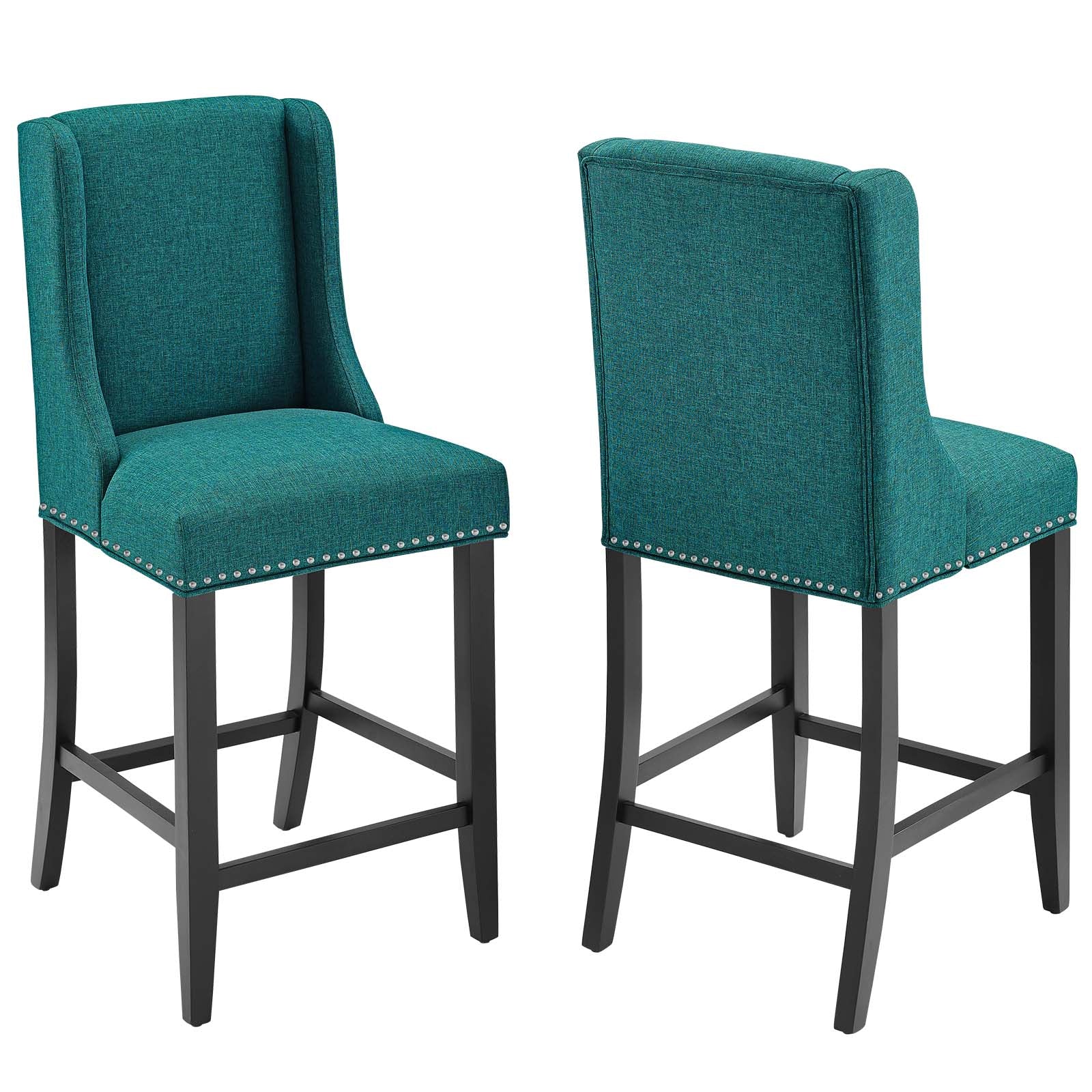 Modway Barstools - Baron Counter Stool Upholstered Fabric (Set of 2) Teal