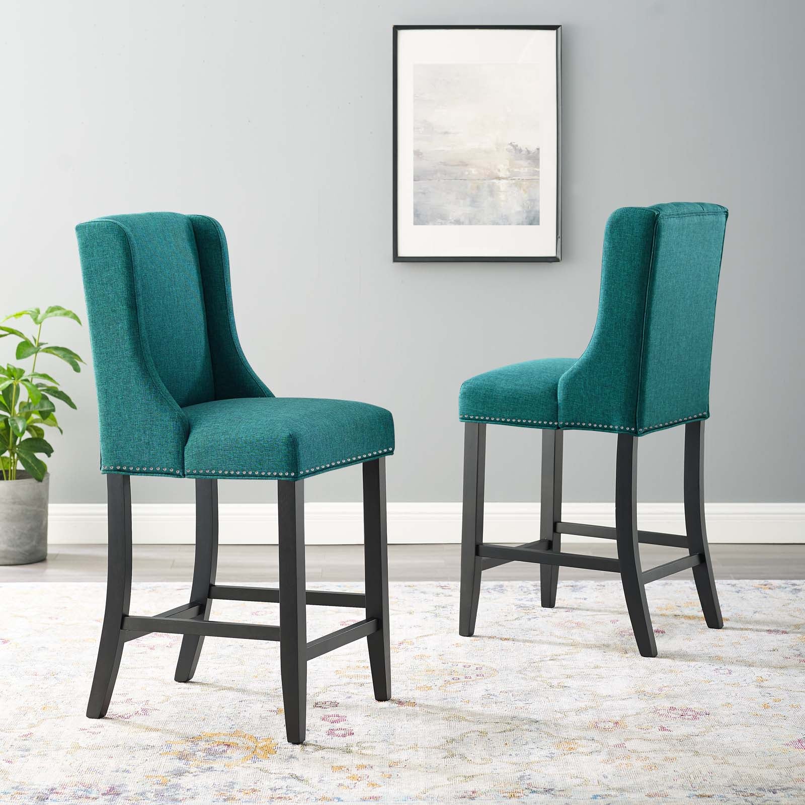 Modway Barstools - Baron Counter Stool Upholstered Fabric (Set of 2) Teal