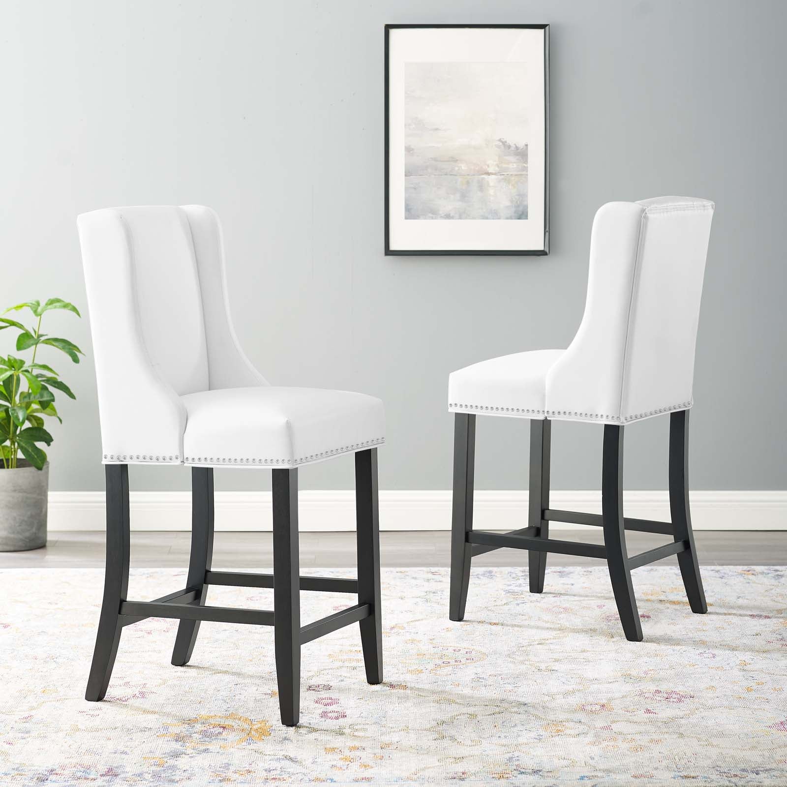 Modway Barstools - Baron Counter Stool Faux Leather White (Set of 2)