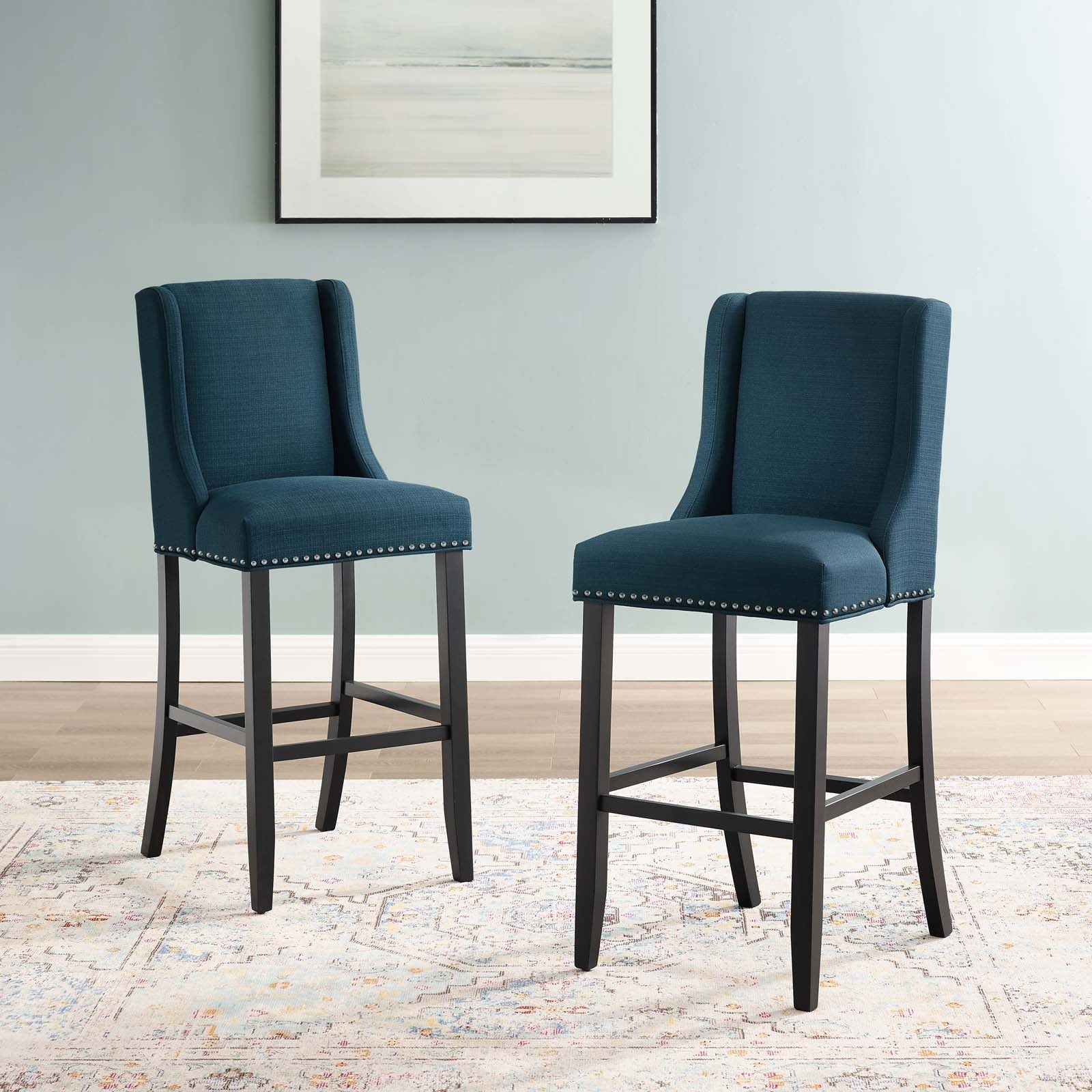Modway Barstools - Baron Bar Stool Upholstered Fabric Set of 2 Azure