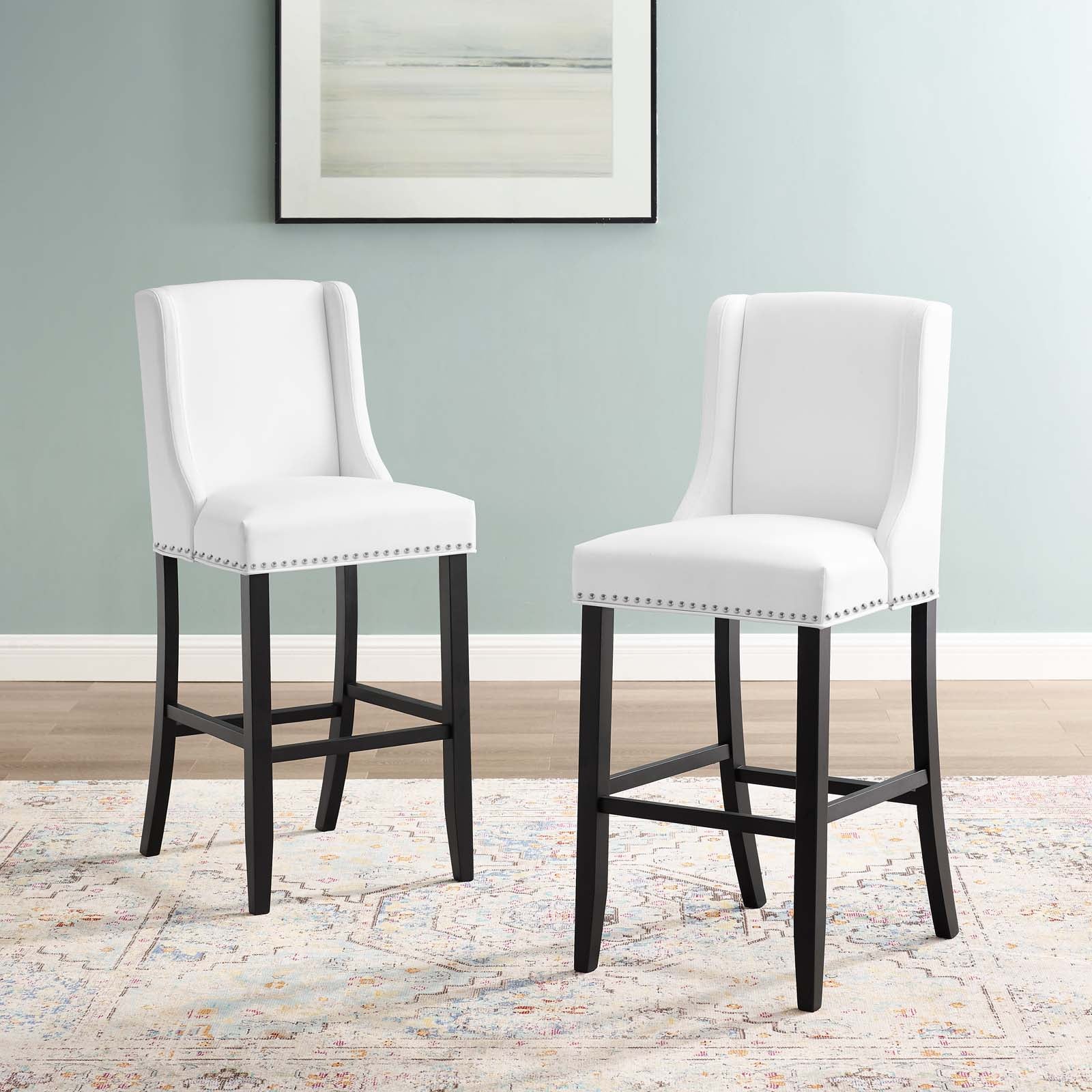 Modway Barstools - Baron Bar Stool Faux Leather Set of 2 White