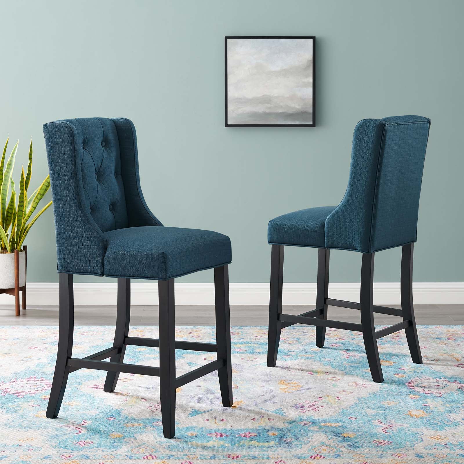 Modway Barstools - Baronet-Counter-Bar-Stool-Upholstered-Fabric-Set-of-2-Azure