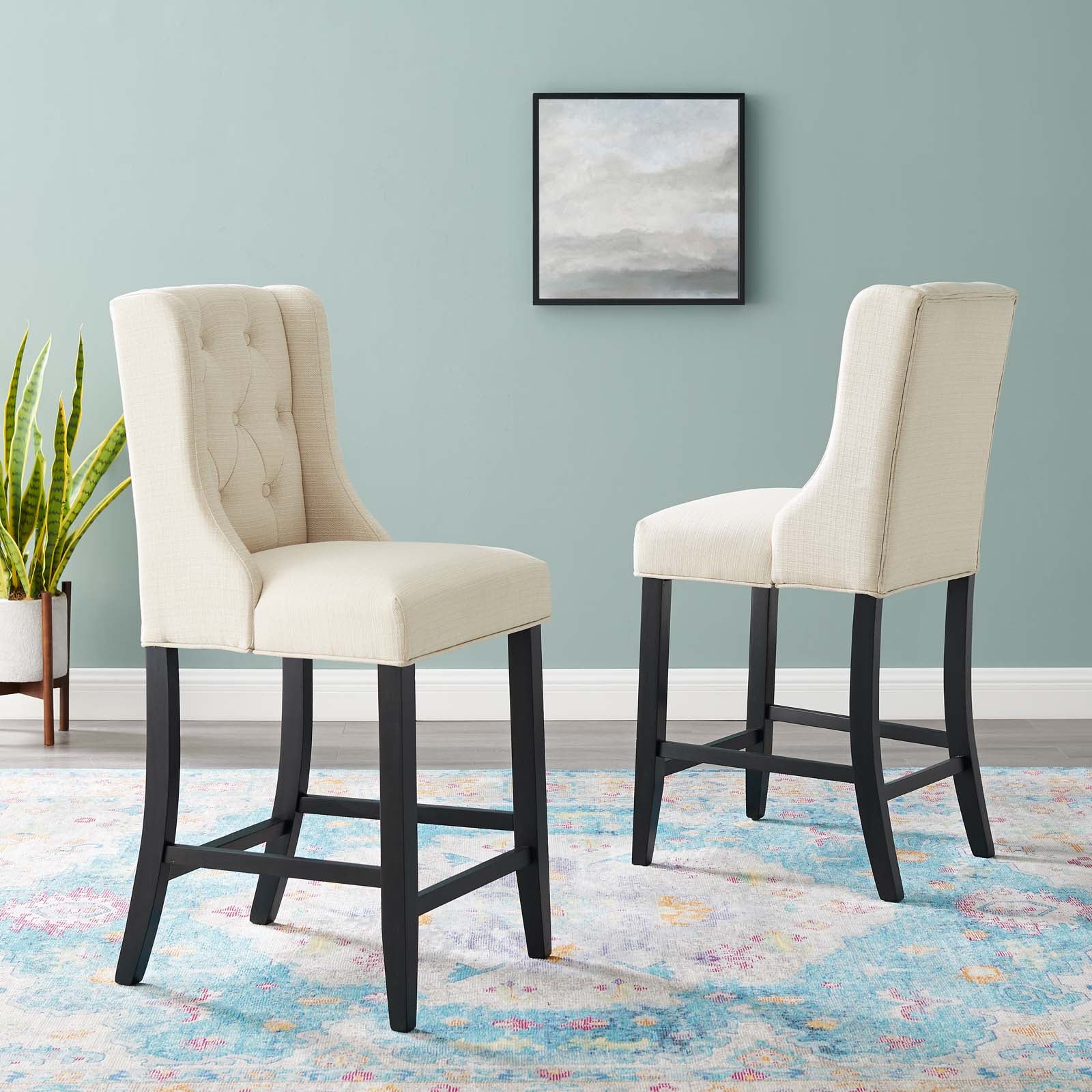 Modway Barstools - Baronet Counter Bar Stool Upholstered Fabric ( Set of 2 ) Beige