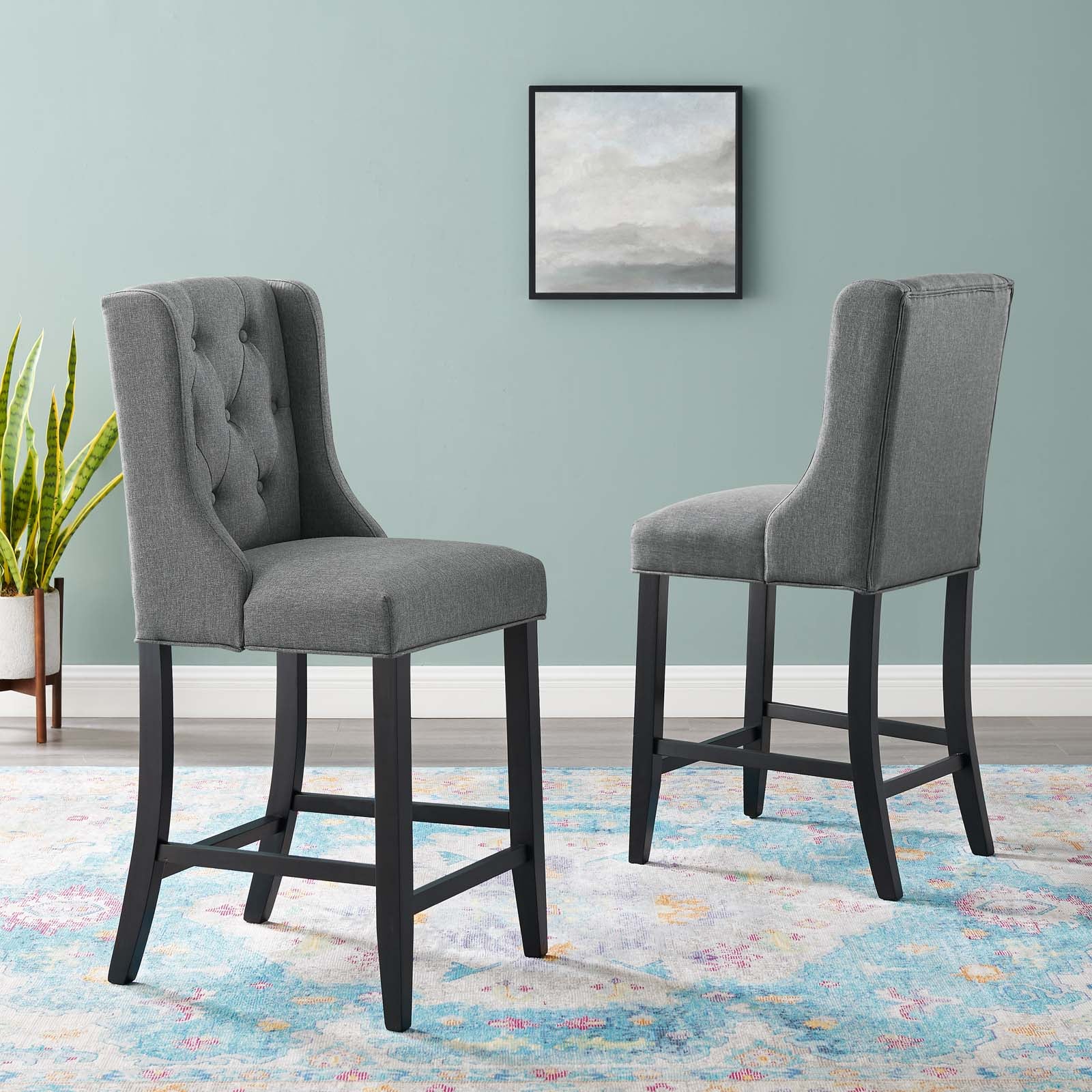 Modway Dining Chairs - Baronet Counter Bar Stool Upholstered Fabric ( Set of 2 ) Gray