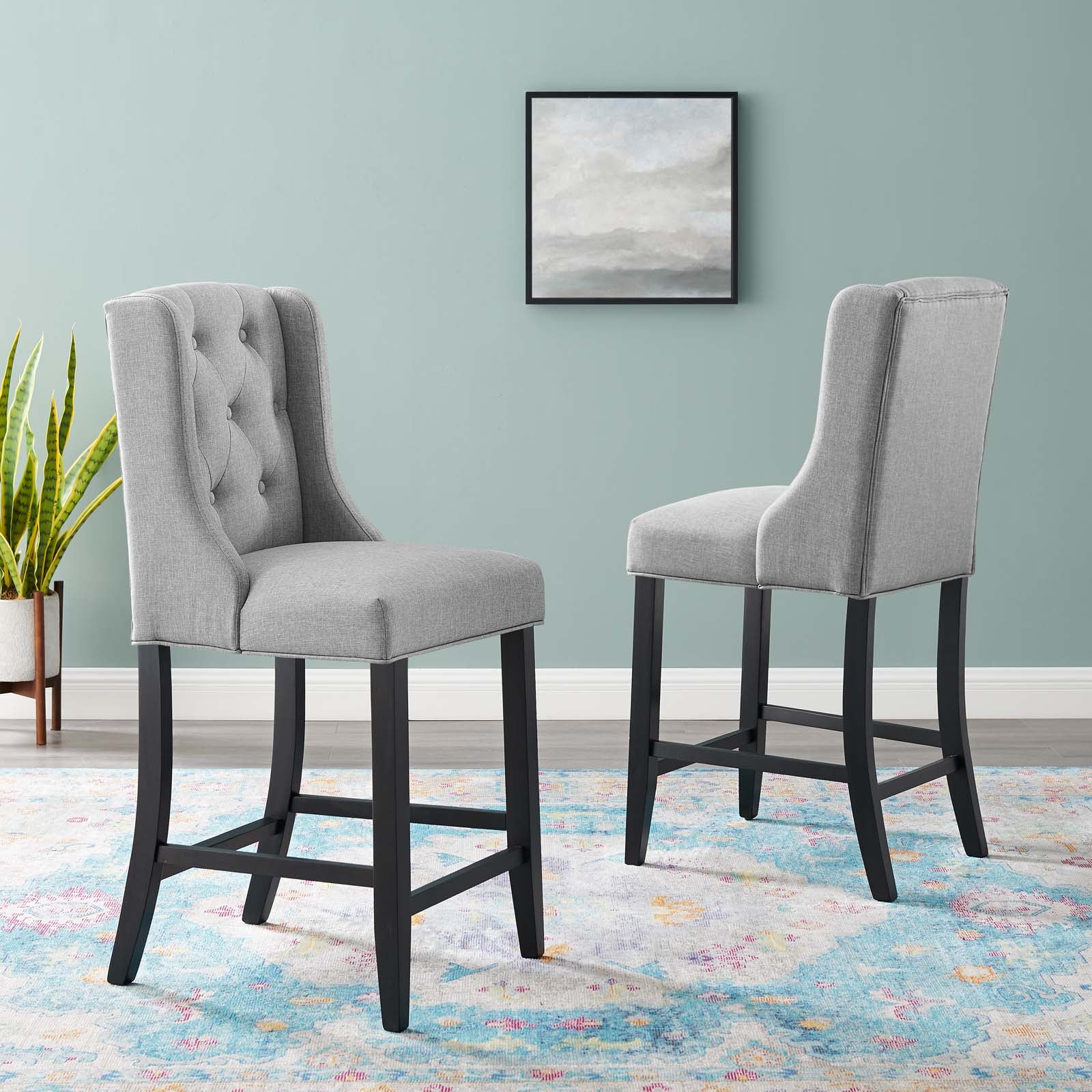 Modway Barstools - Baronet Counter Bar Stool Upholstered Fabric Set Of 2 Light Gray