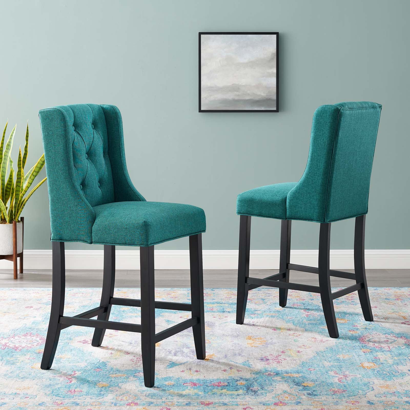 Modway Barstools - Baronet Counter Bar Stool Upholstered Fabric (Set of 2) Teal