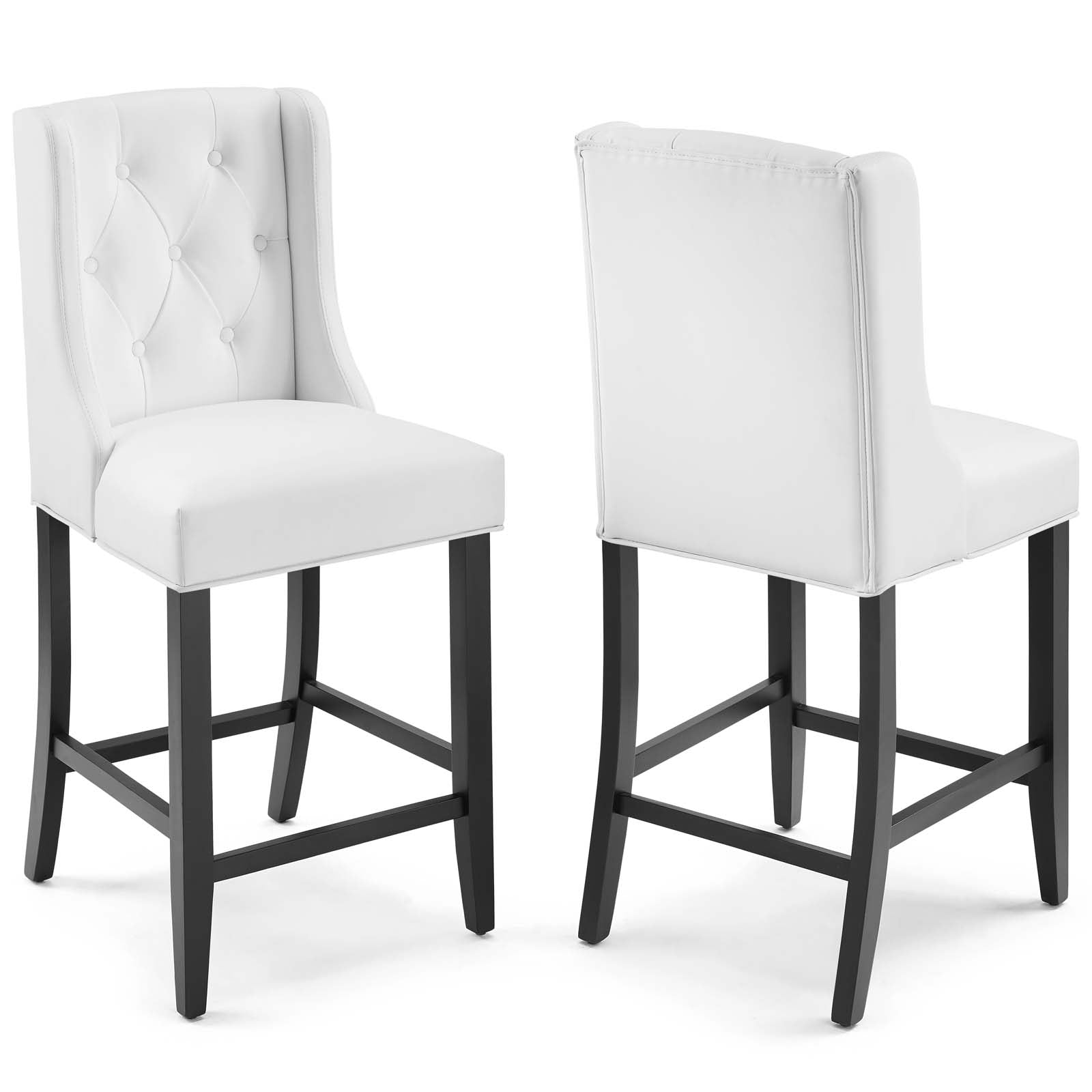 Modway Barstools - Baronet Counter Bar Stool Faux Leather Set of 2 White