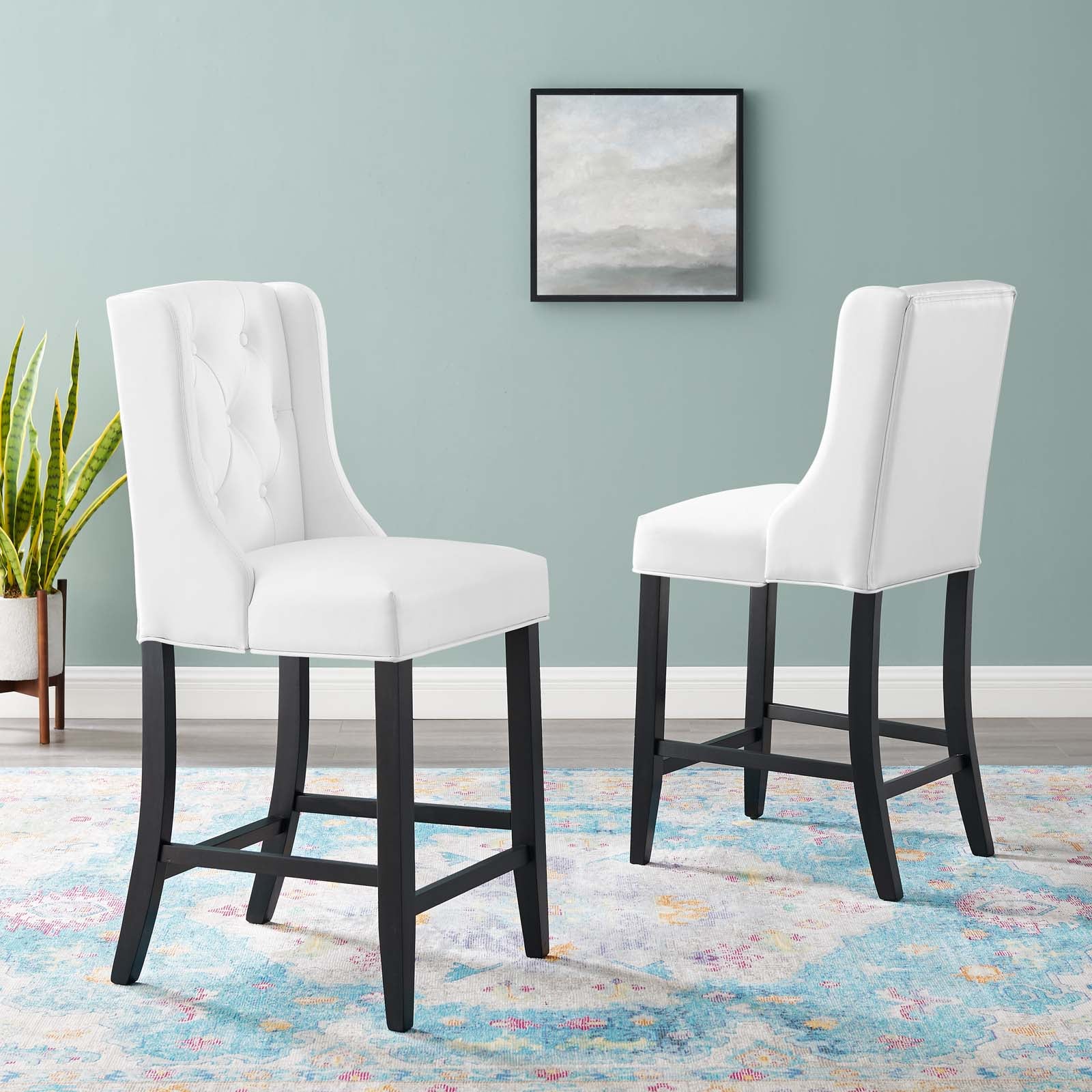 Modway Barstools - Baronet Counter Bar Stool Faux Leather Set of 2 White