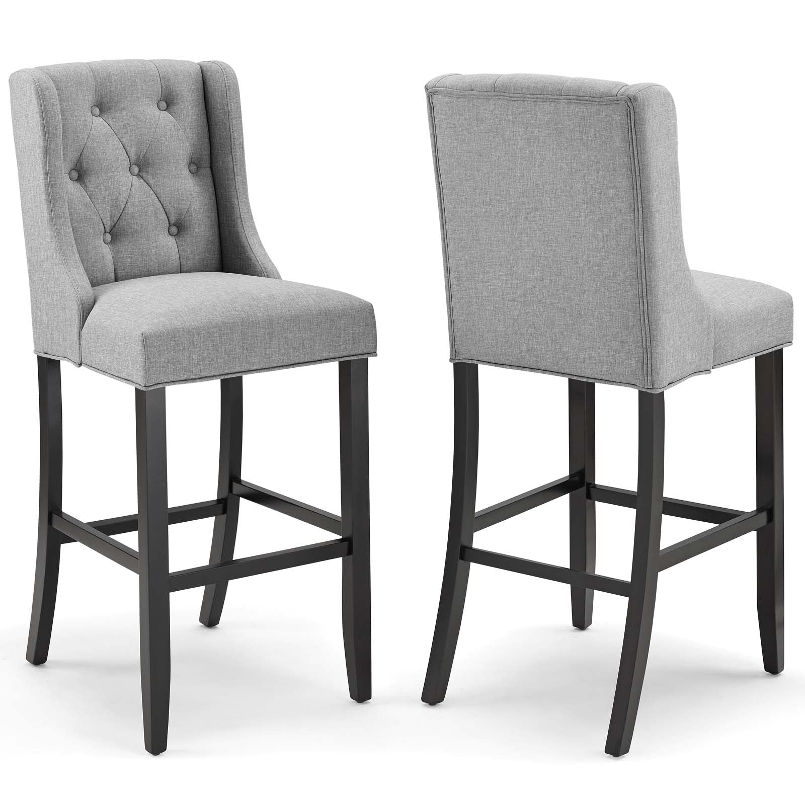 Modway Barstools - Baronet Bar Stool Upholstered Fabric Set of 2 Light Gray