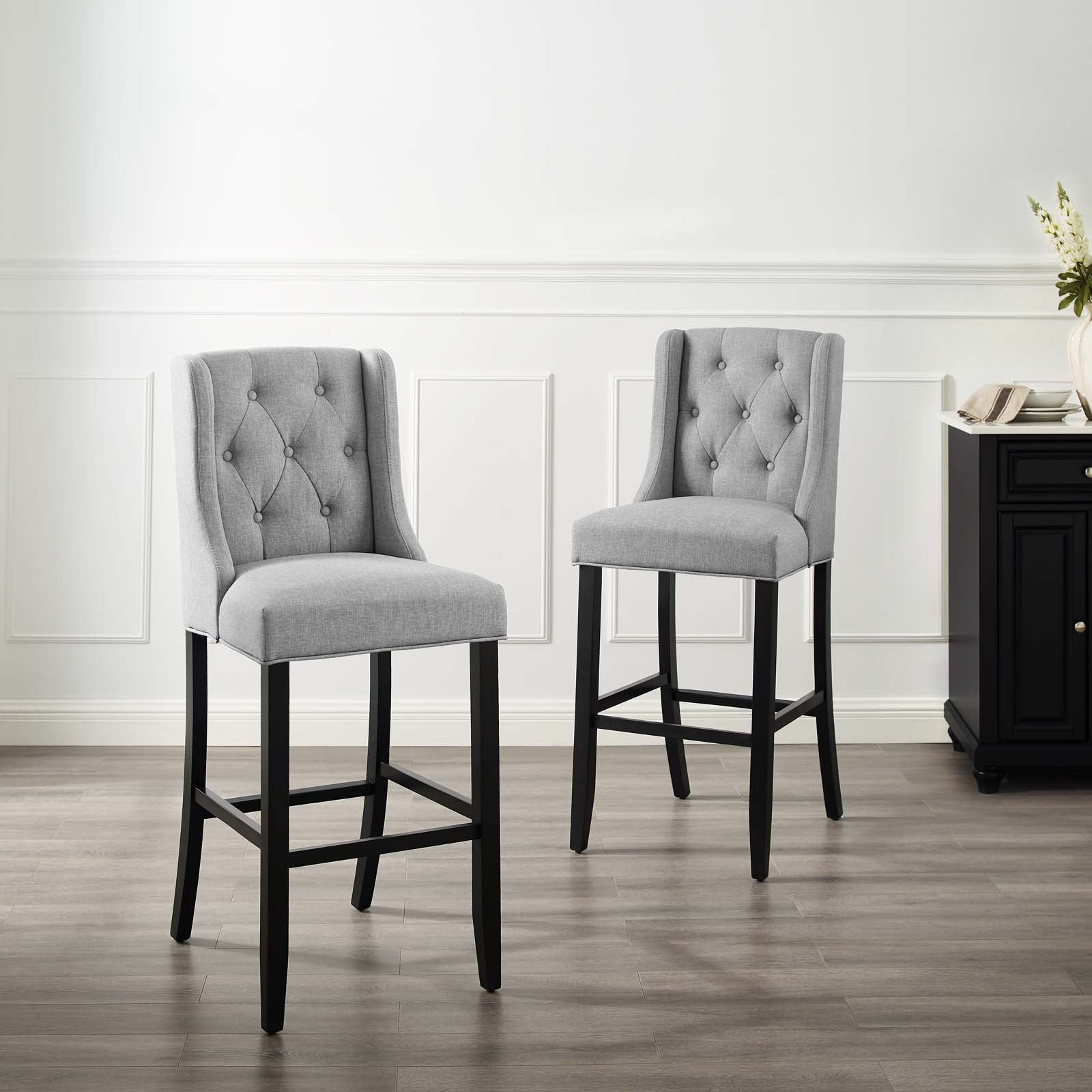 Modway Barstools - Baronet Bar Stool Upholstered Fabric Set of 2 Light Gray