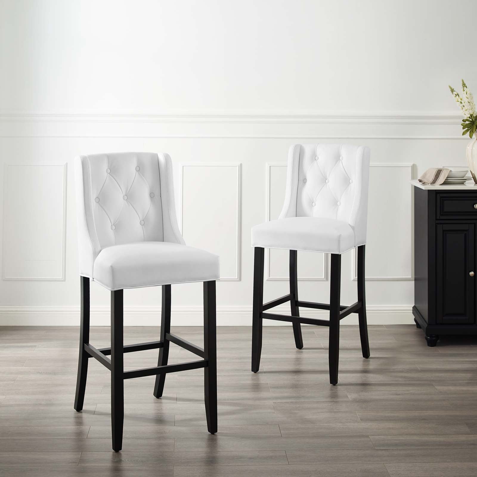 Modway Barstools - Baronet Bar Stool Faux Leather White (Set of 2)