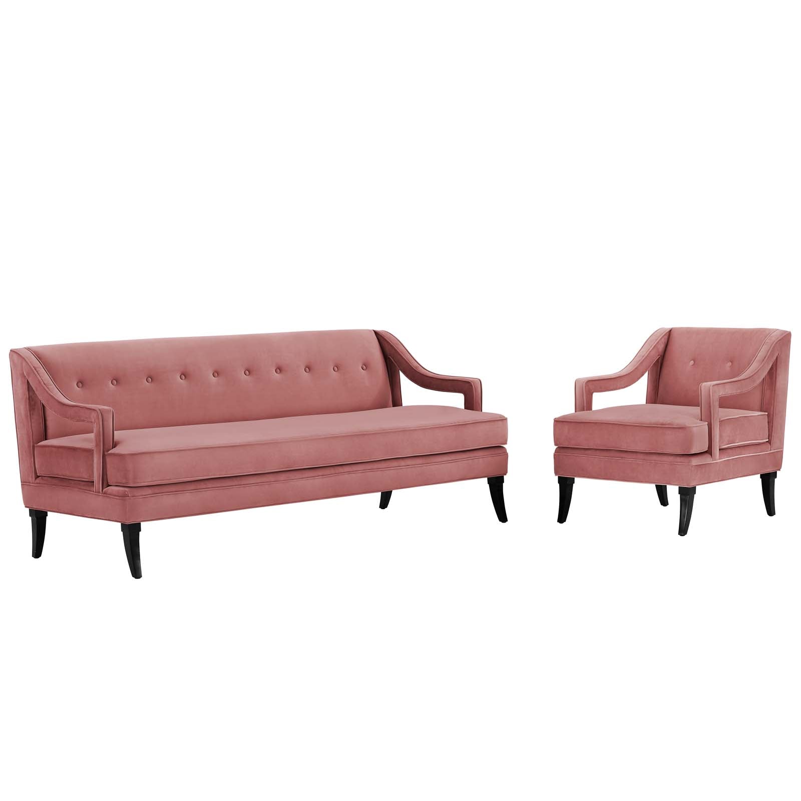 Modway Living Room Sets - Concur Living Room Set Performance Velvet Set of 2 Rose