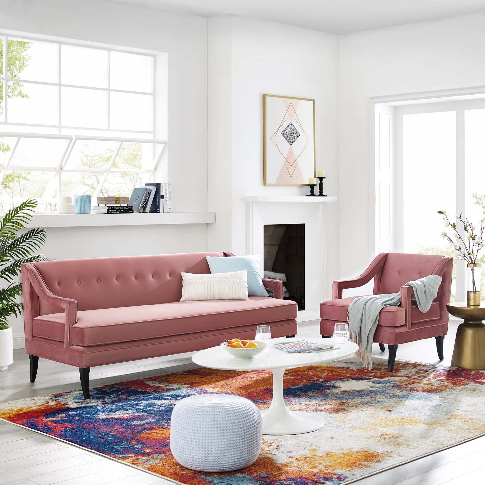 Modway Living Room Sets - Concur Living Room Set Performance Velvet Set of 2 Rose