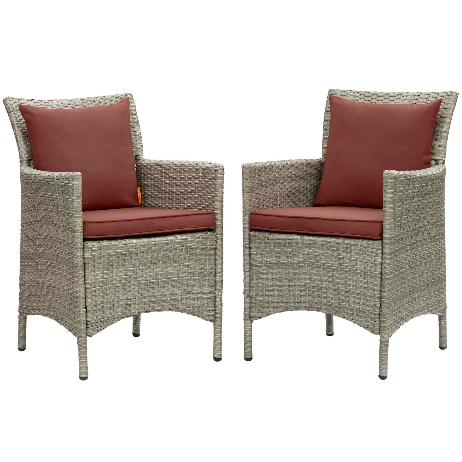 Modway Outdoor Barstools - Conduit Outdoor Patio Wicker Rattan Dining Armchair (Set of 2) Light Gray Currant