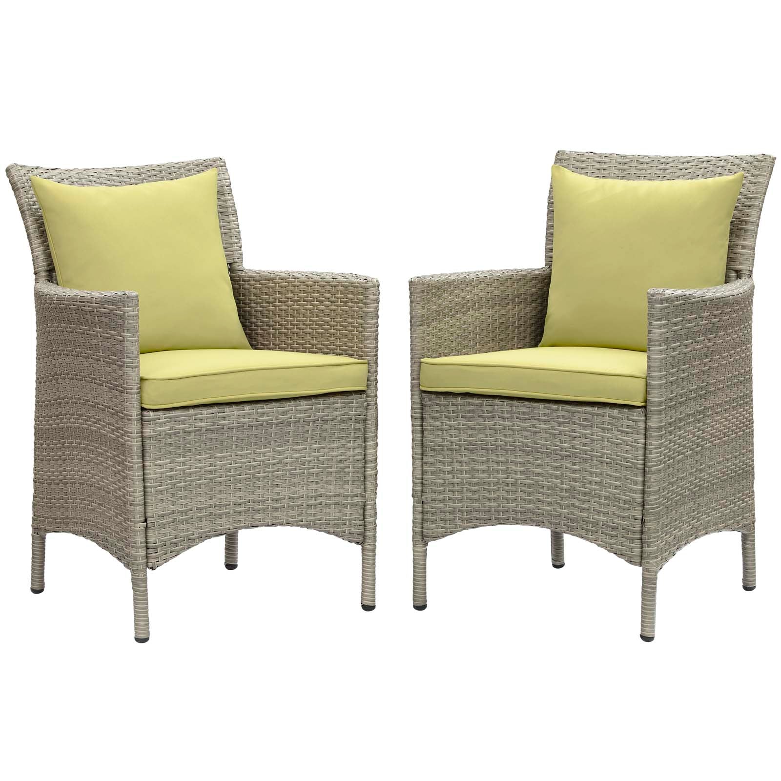 Modway Outdoor Dining Chairs - Conduit Outdoor Patio Wicker Rattan Dining Armchair Set of 2 Light Gray Peridot