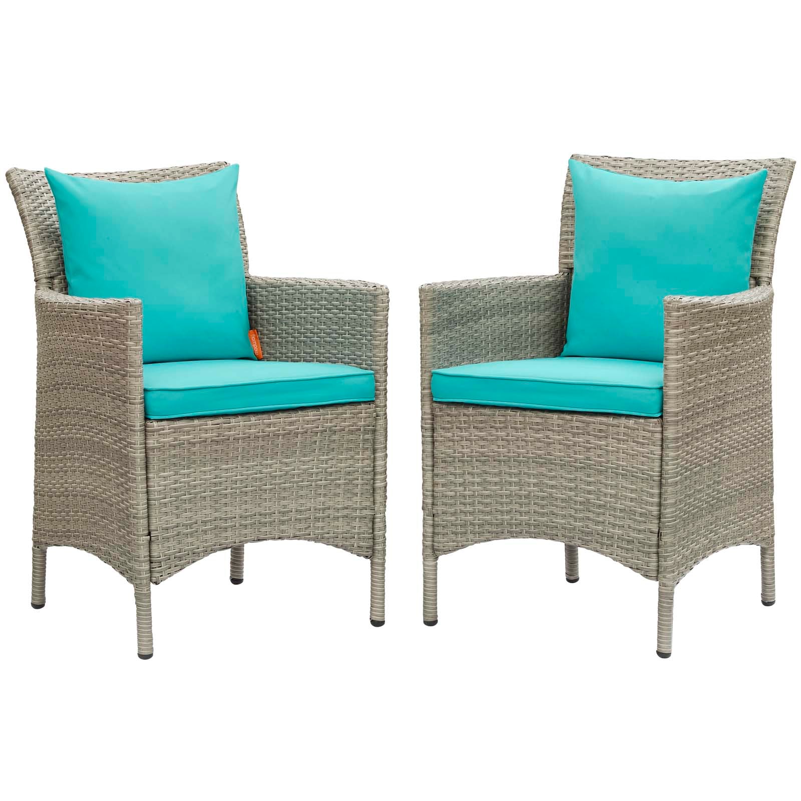 Modway Outdoor Dining Chairs - Conduit Outdoor Patio Wicker Rattan Dining Armchair Set of 2 Light Gray Turquoise