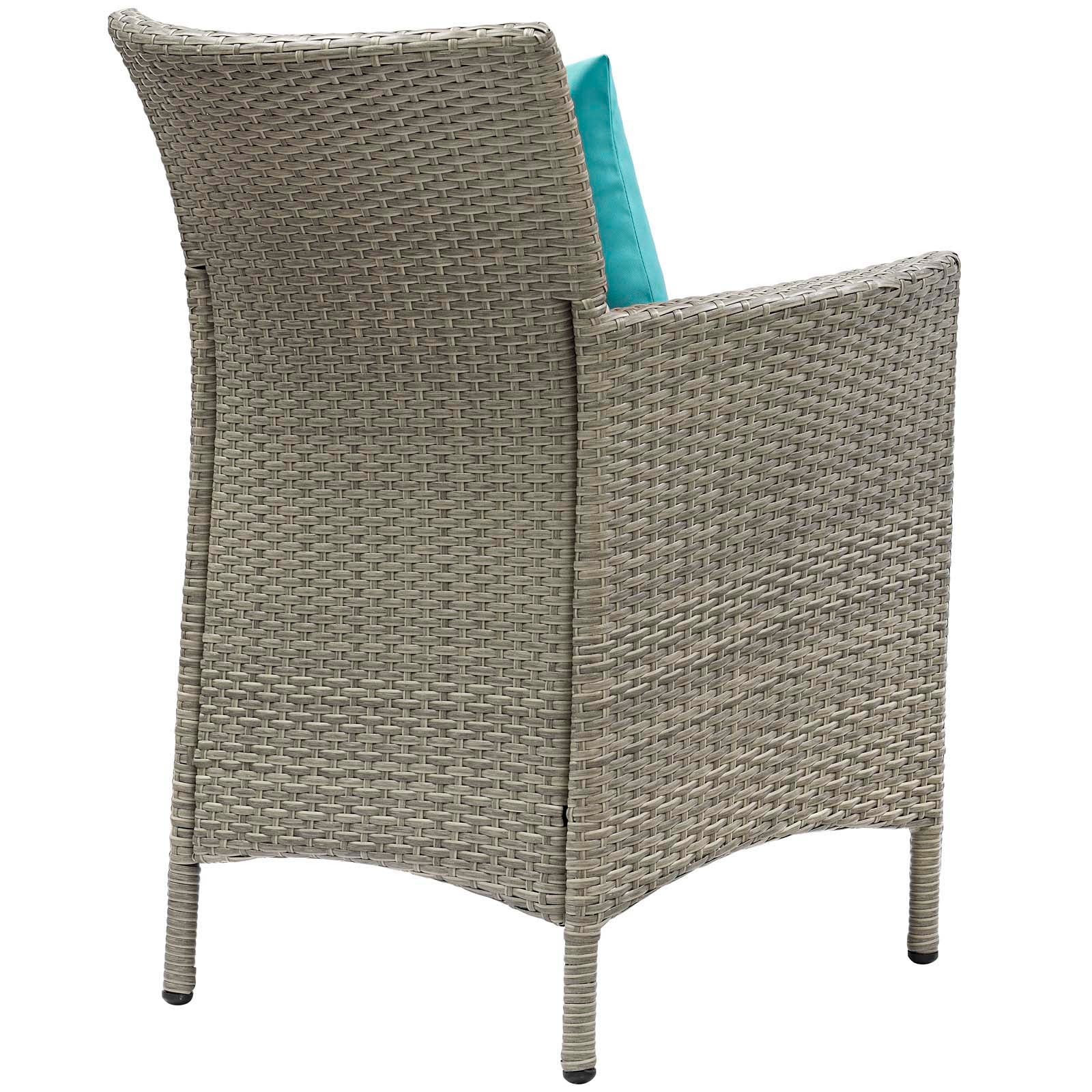 Modway Outdoor Dining Chairs - Conduit Outdoor Patio Wicker Rattan Dining Armchair Set of 2 Light Gray Turquoise