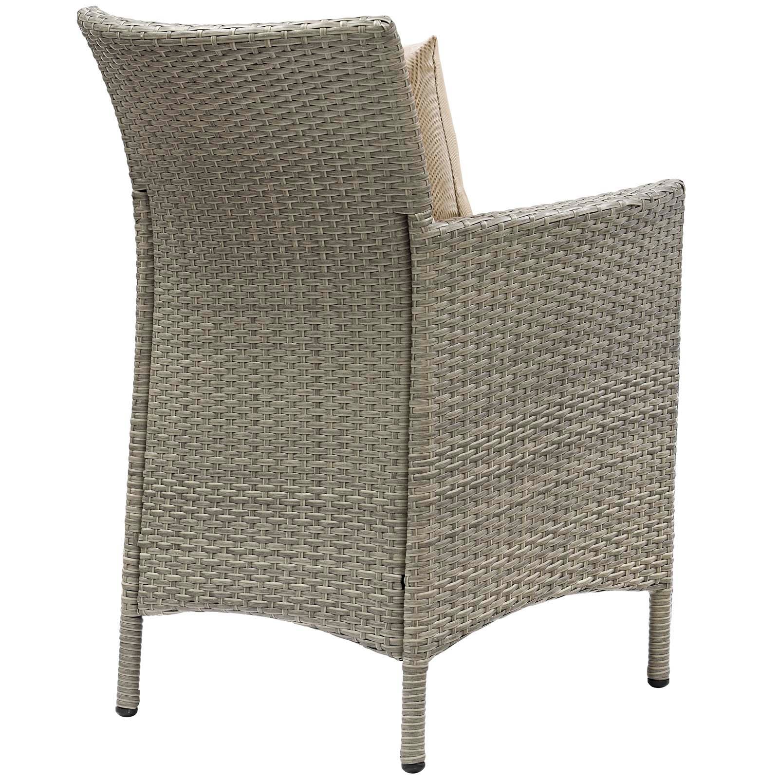 Modway Outdoor Dining Chairs - Conduit Outdoor Patio Wicker Rattan Dining Armchair Set of 4 Light Gray Beige