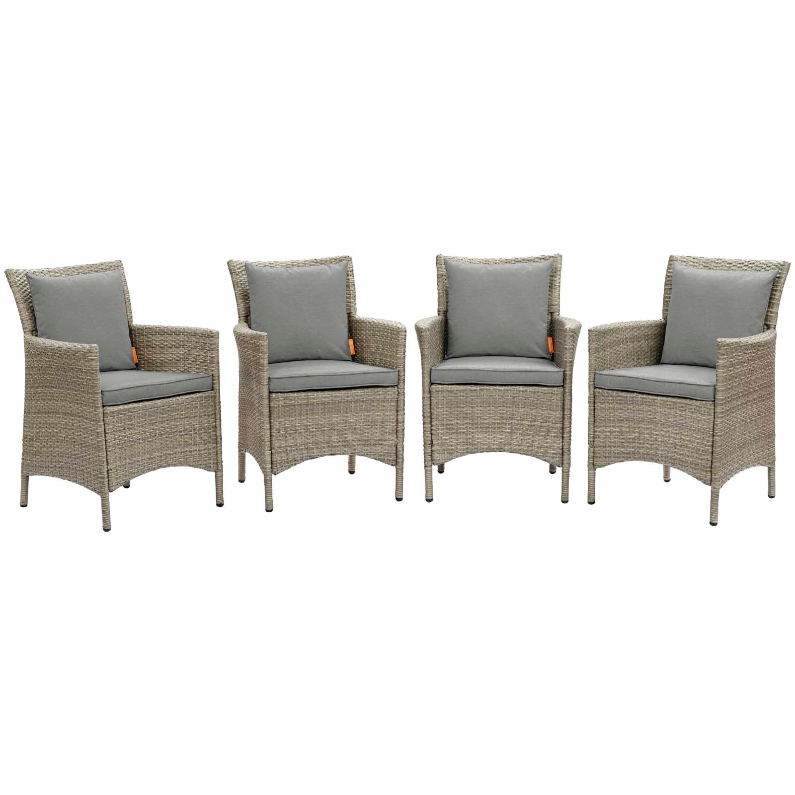 Modway Outdoor Dining Chairs - Conduit Outdoor Patio Wicker Rattan Dining Armchair (Set of 4) Light Gray