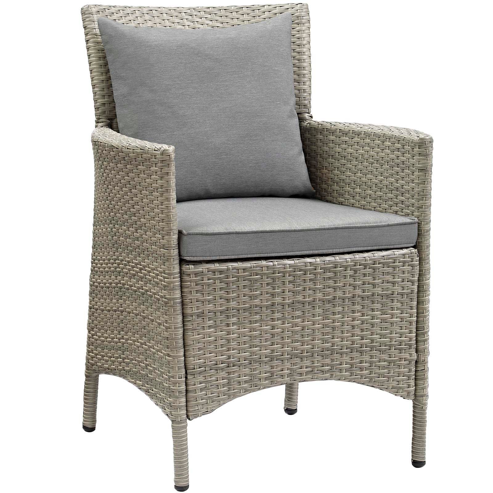 Modway Outdoor Dining Chairs - Conduit Outdoor Patio Wicker Rattan Dining Armchair (Set of 4) Light Gray