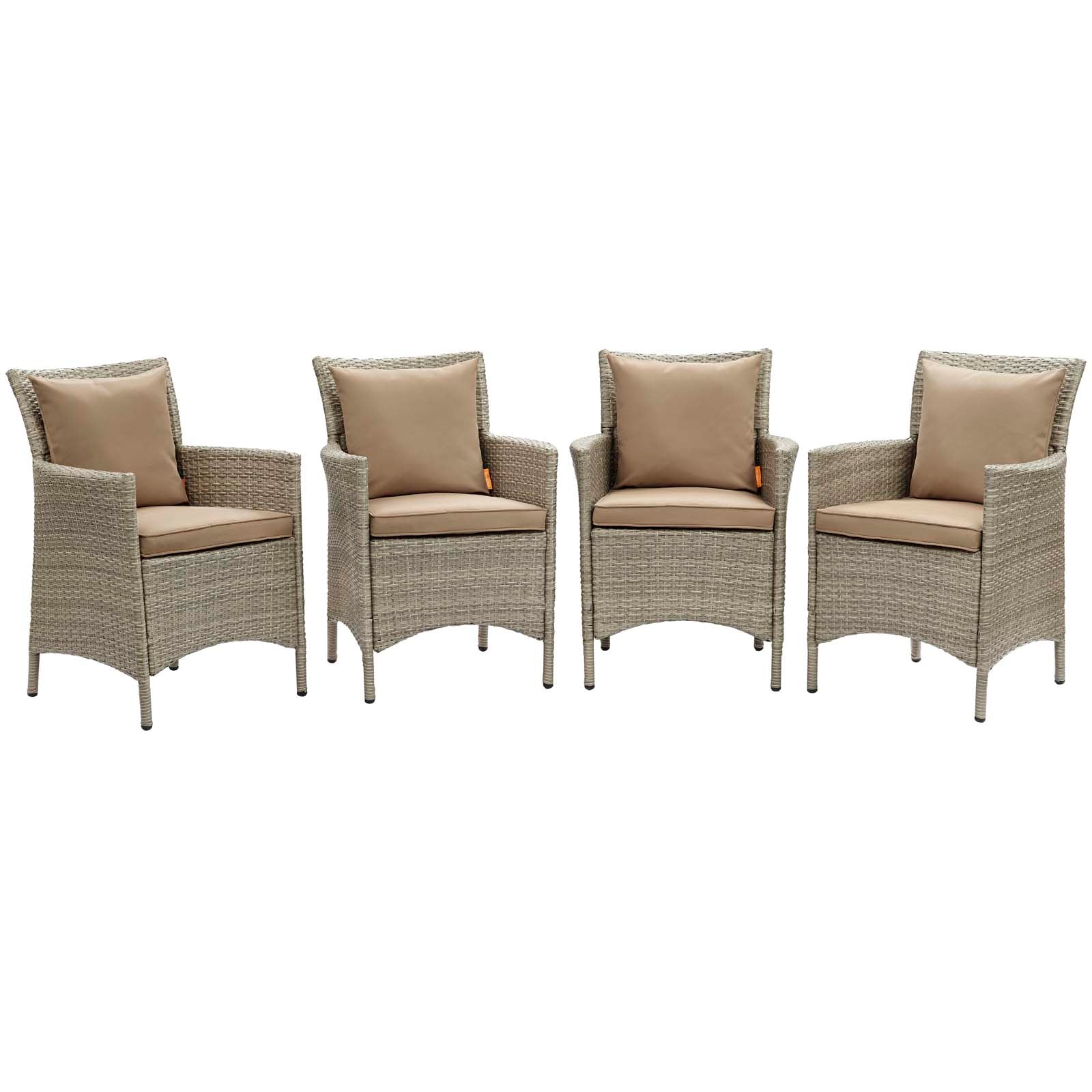 Modway Outdoor Dining Chairs - Conduit Outdoor Patio Wicker Rattan Dining Armchair Set of 4 Light Gray Mocha