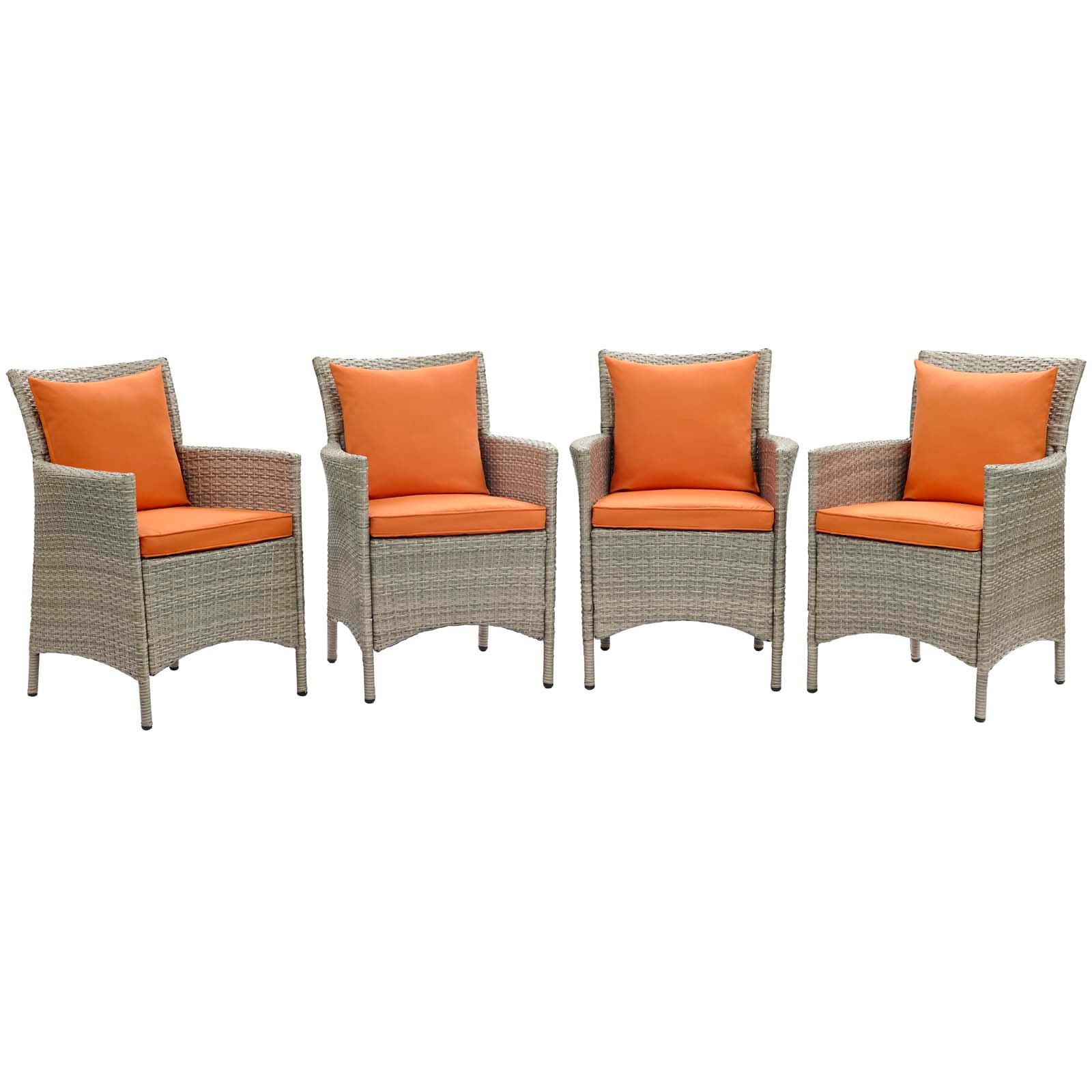 Modway Outdoor Dining Chairs - Conduit Outdoor Patio Wicker Rattan Dining Armchair Set of 4 Light Gray Orange