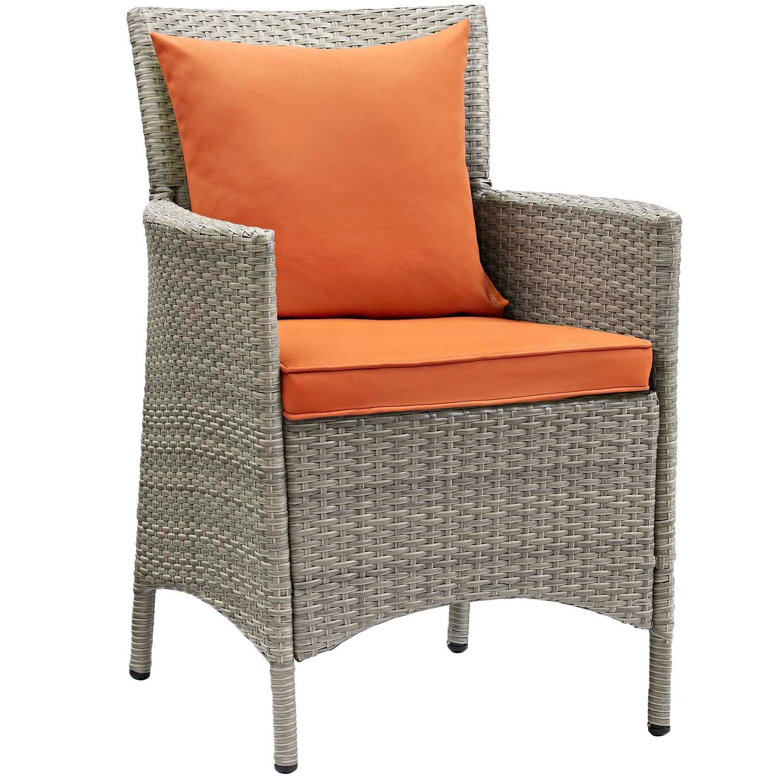 Modway Outdoor Dining Chairs - Conduit Outdoor Patio Wicker Rattan Dining Armchair Set of 4 Light Gray Orange