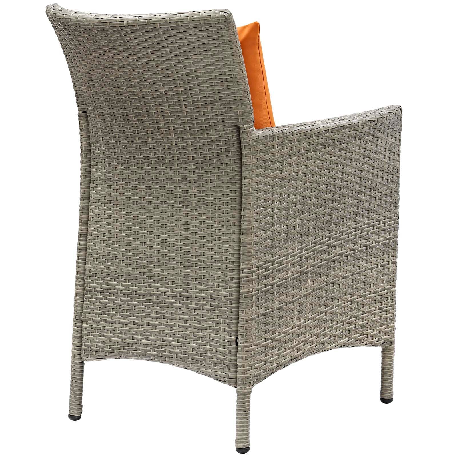 Modway Outdoor Dining Chairs - Conduit Outdoor Patio Wicker Rattan Dining Armchair Set of 4 Light Gray Orange