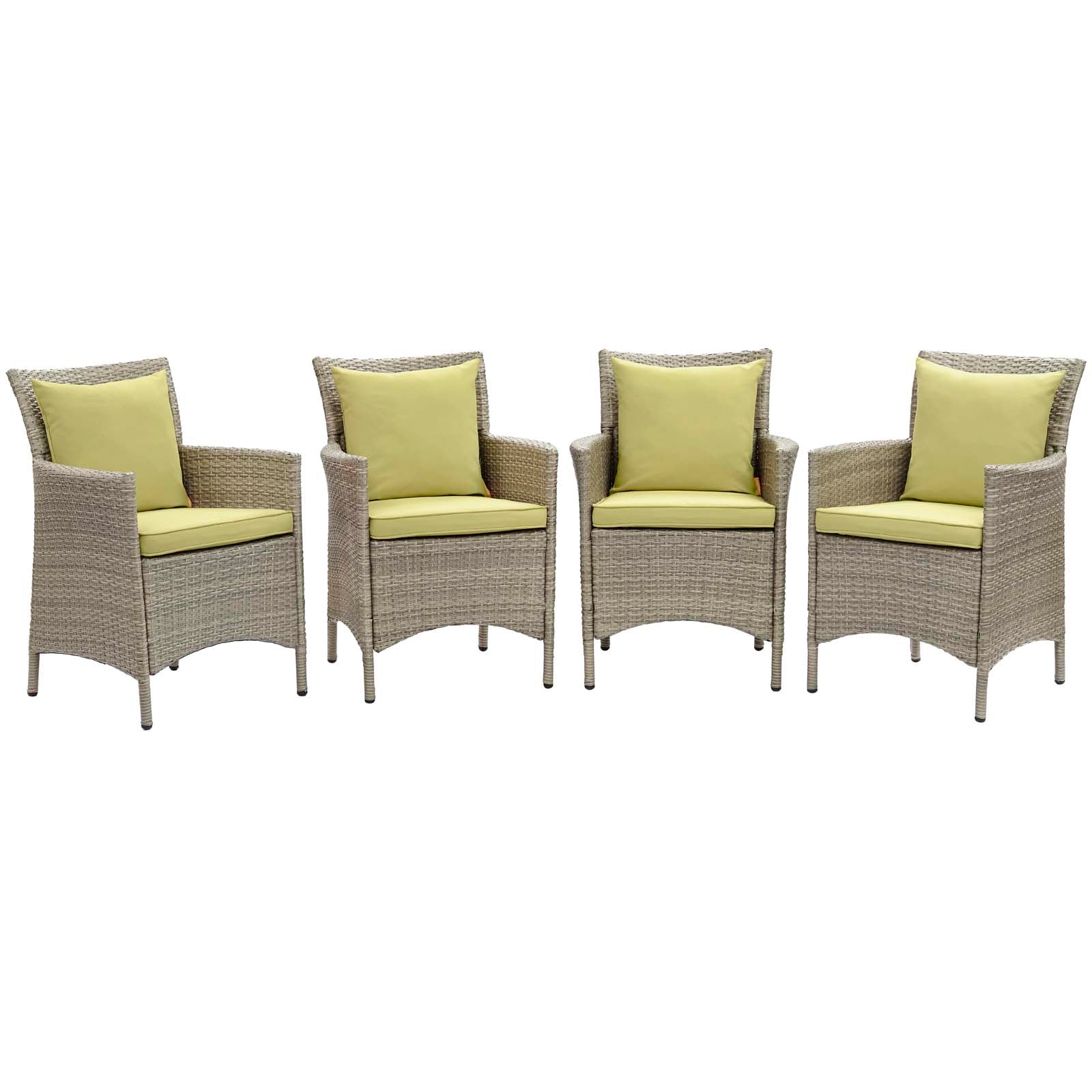 Modway Outdoor Dining Chairs - Conduit Outdoor Patio Wicker Rattan Dining Armchair Set of 4 Light Gray Peridot