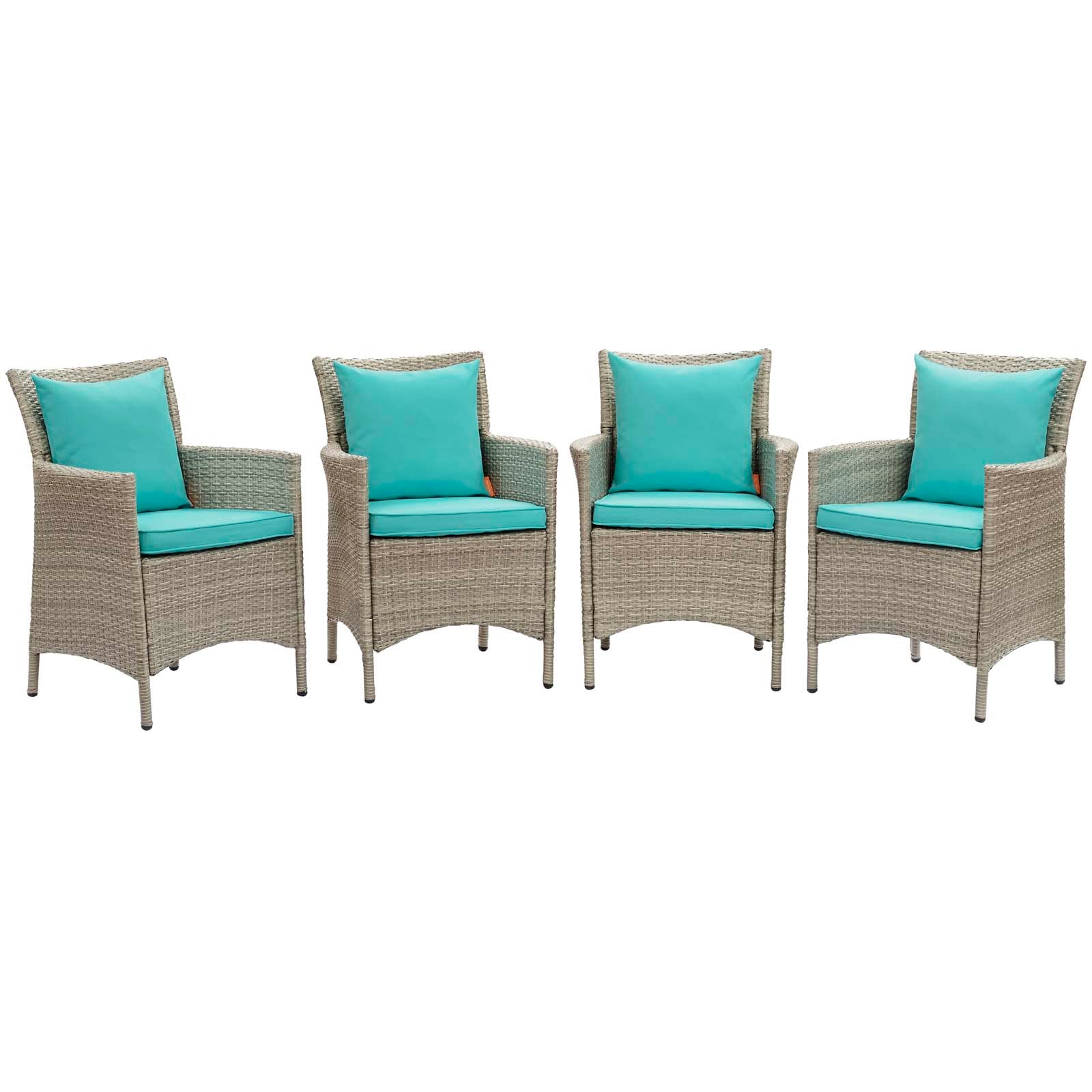 Modway Outdoor Dining Chairs - Conduit Outdoor Patio Wicker Rattan Dining Armchair Set of 4 Light Gray Turquoise