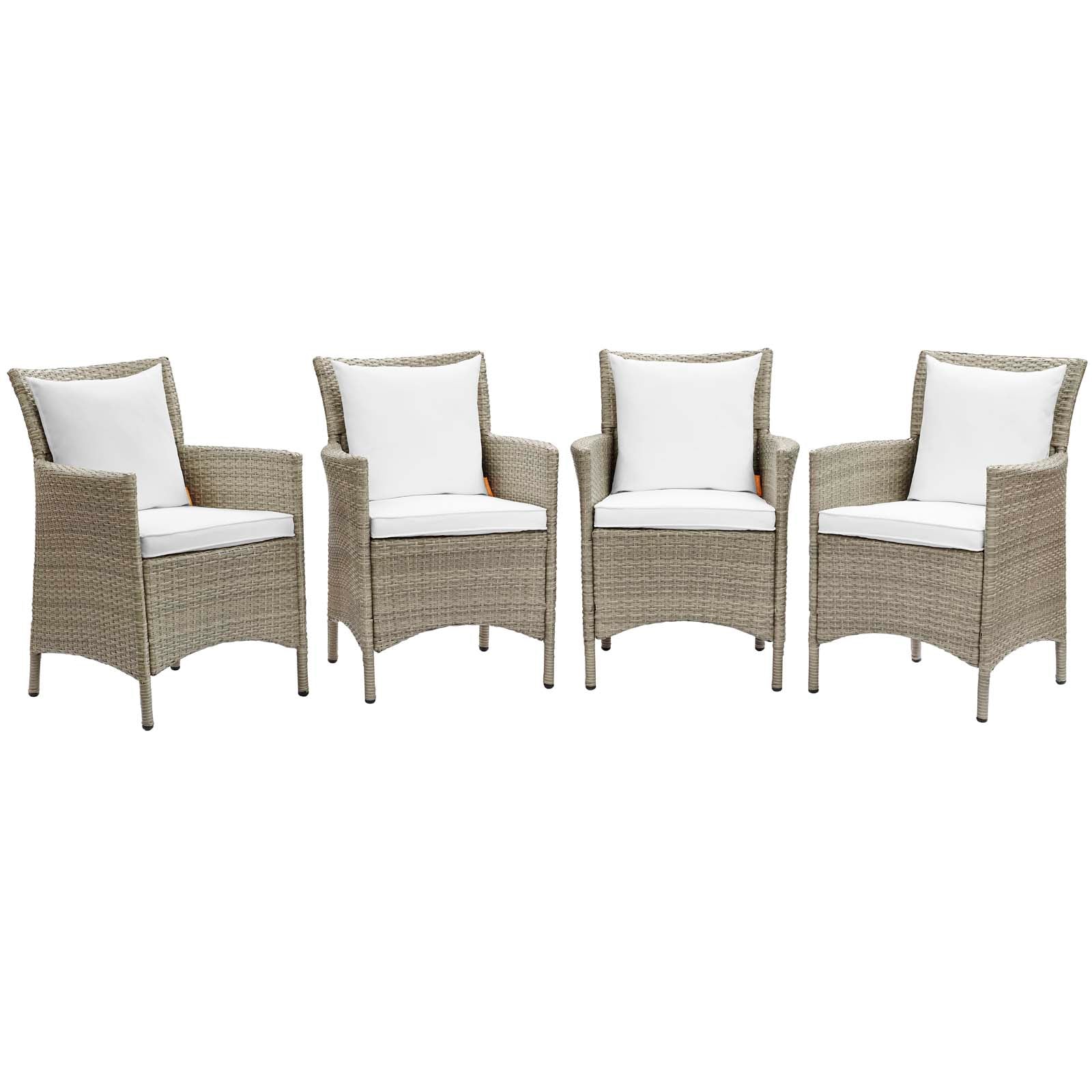 Modway Outdoor Dining Chairs - Conduit Outdoor Patio Wicker Rattan Dining Armchair Set of 4 Light Gray White