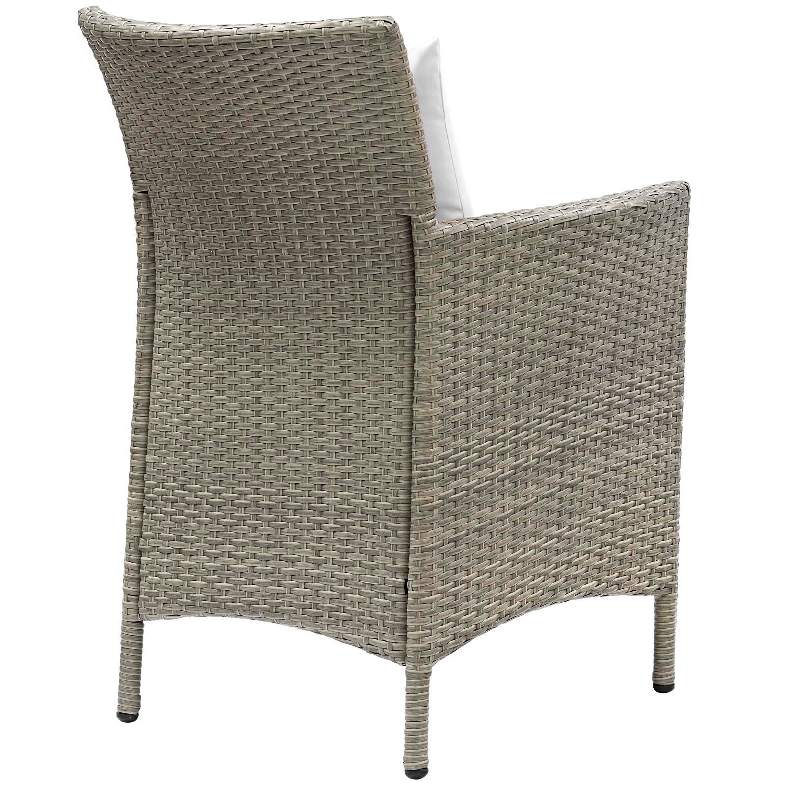 Modway Outdoor Dining Chairs - Conduit Outdoor Patio Wicker Rattan Dining Armchair Set of 4 Light Gray White