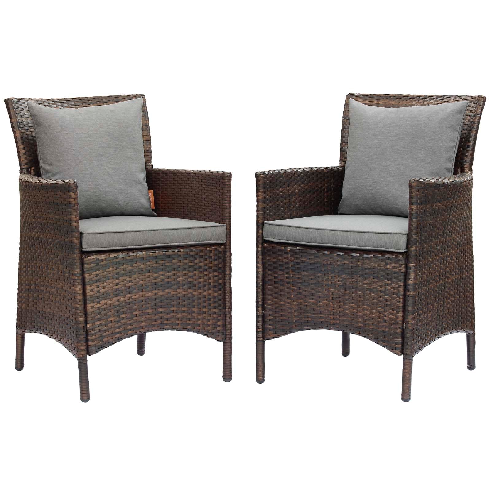 Modway Outdoor Chairs - Conduit Outdoor Patio Wicker Rattan Dining Armchair (Set of 2) Brown Gray