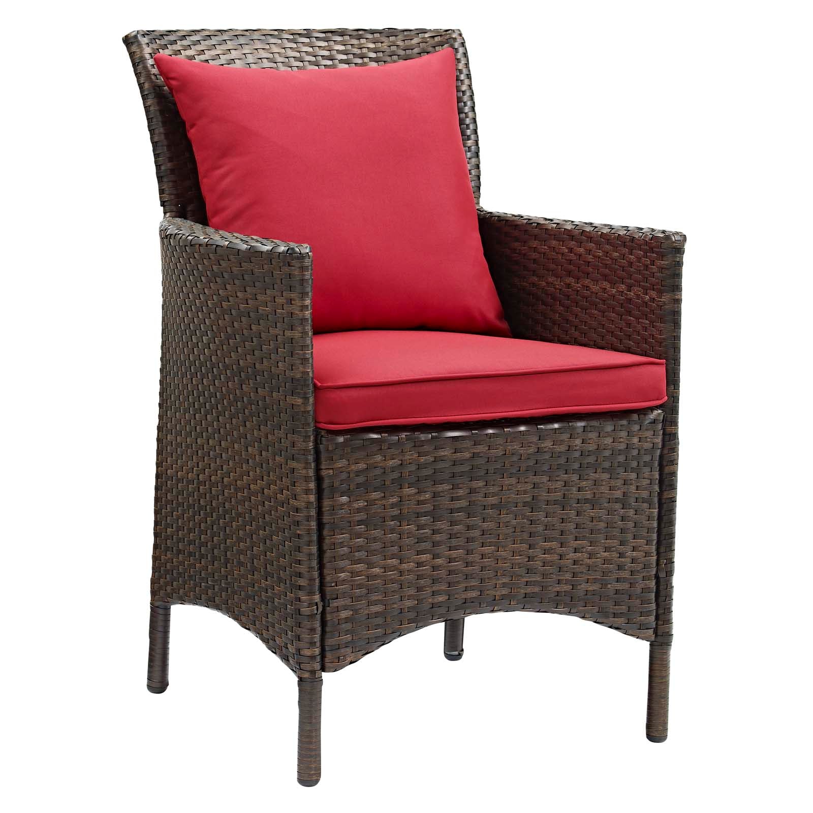 Modway Outdoor Dining Chairs - Conduit Outdoor Patio Wicker Rattan Dining Armchair Set of 2 Brown Red
