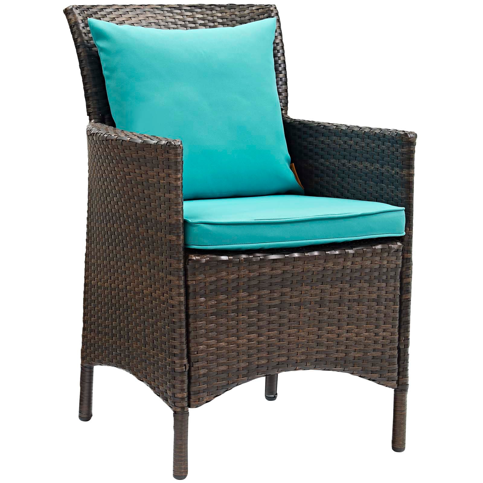 Modway Outdoor Dining Chairs - Conduit Outdoor Patio Wicker Rattan Dining Armchair Set of 2 Brown Turquoise