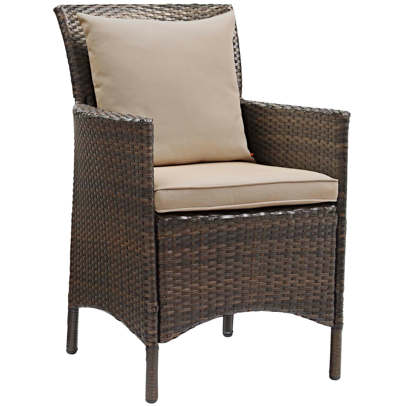 Modway Outdoor Dining Chairs - Conduit Outdoor Patio Wicker Rattan Dining Armchair Set of 4 Brown Beige