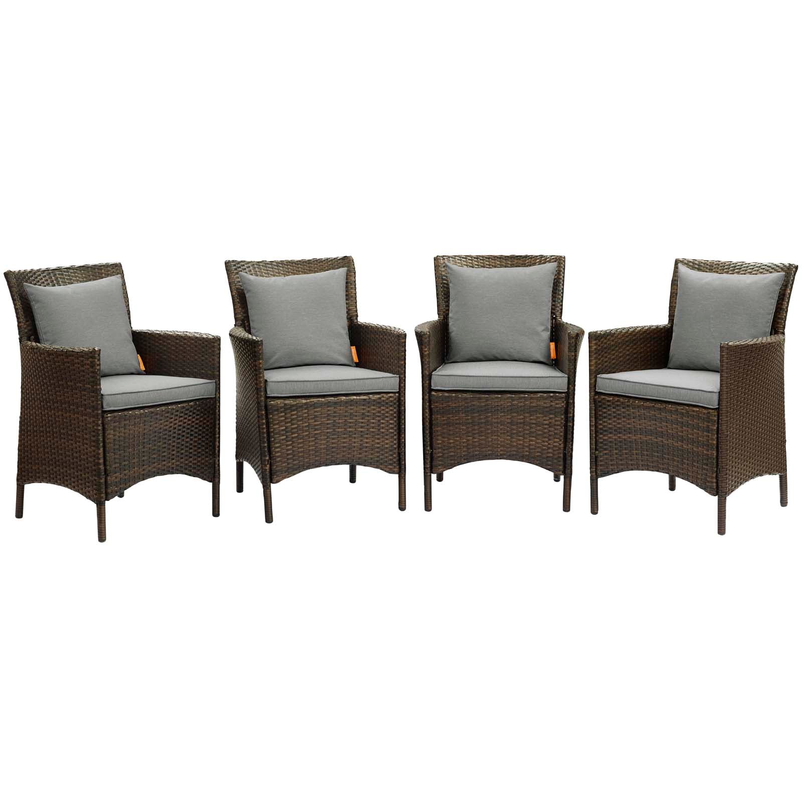 Modway Outdoor Dining Chairs - Conduit Outdoor Patio Wicker Rattan Dining Armchair (Set of 4) Brown | Gray