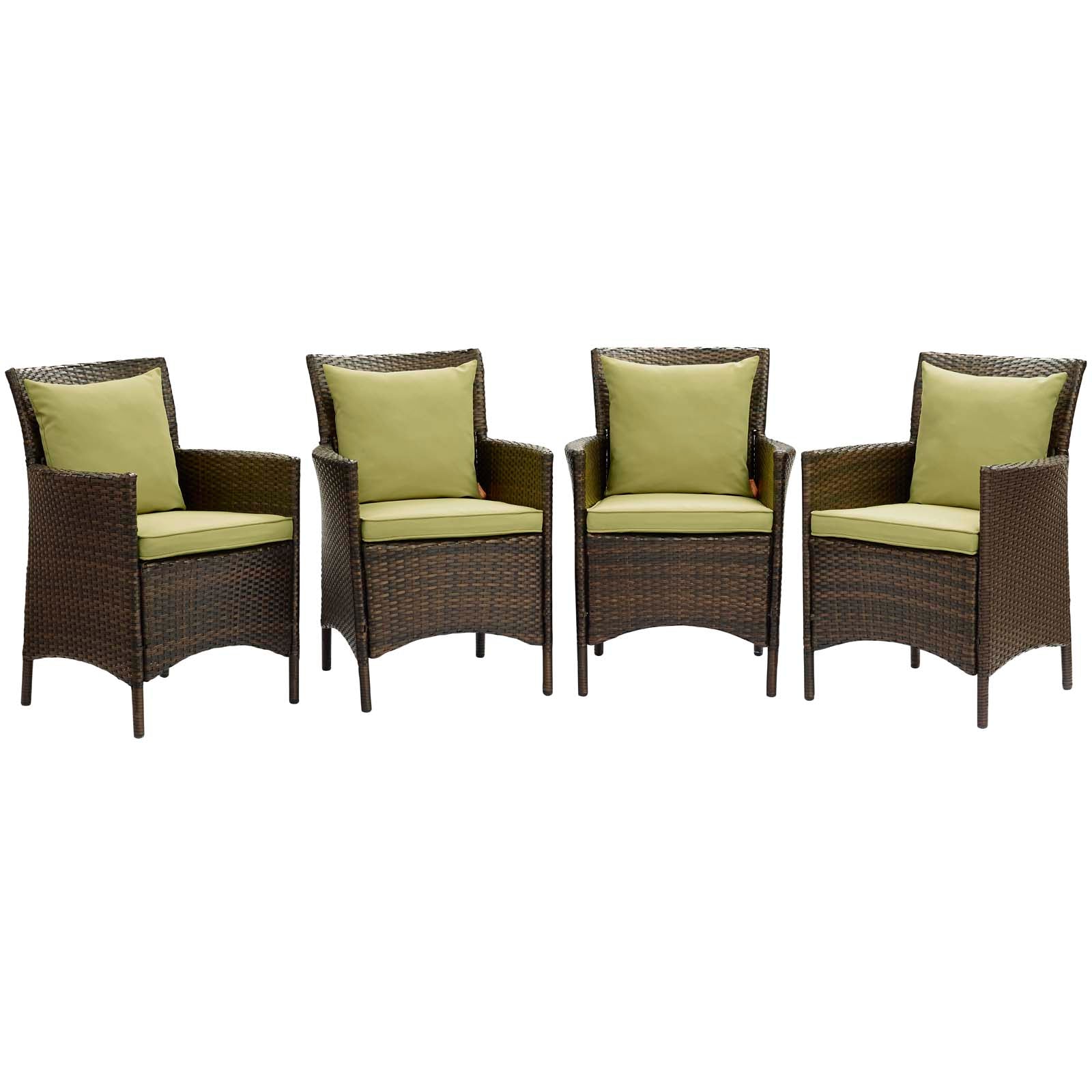 Modway Outdoor Dining Chairs - Conduit Outdoor Patio Wicker Rattan Dining Armchair Set of 4 Brown Peridot