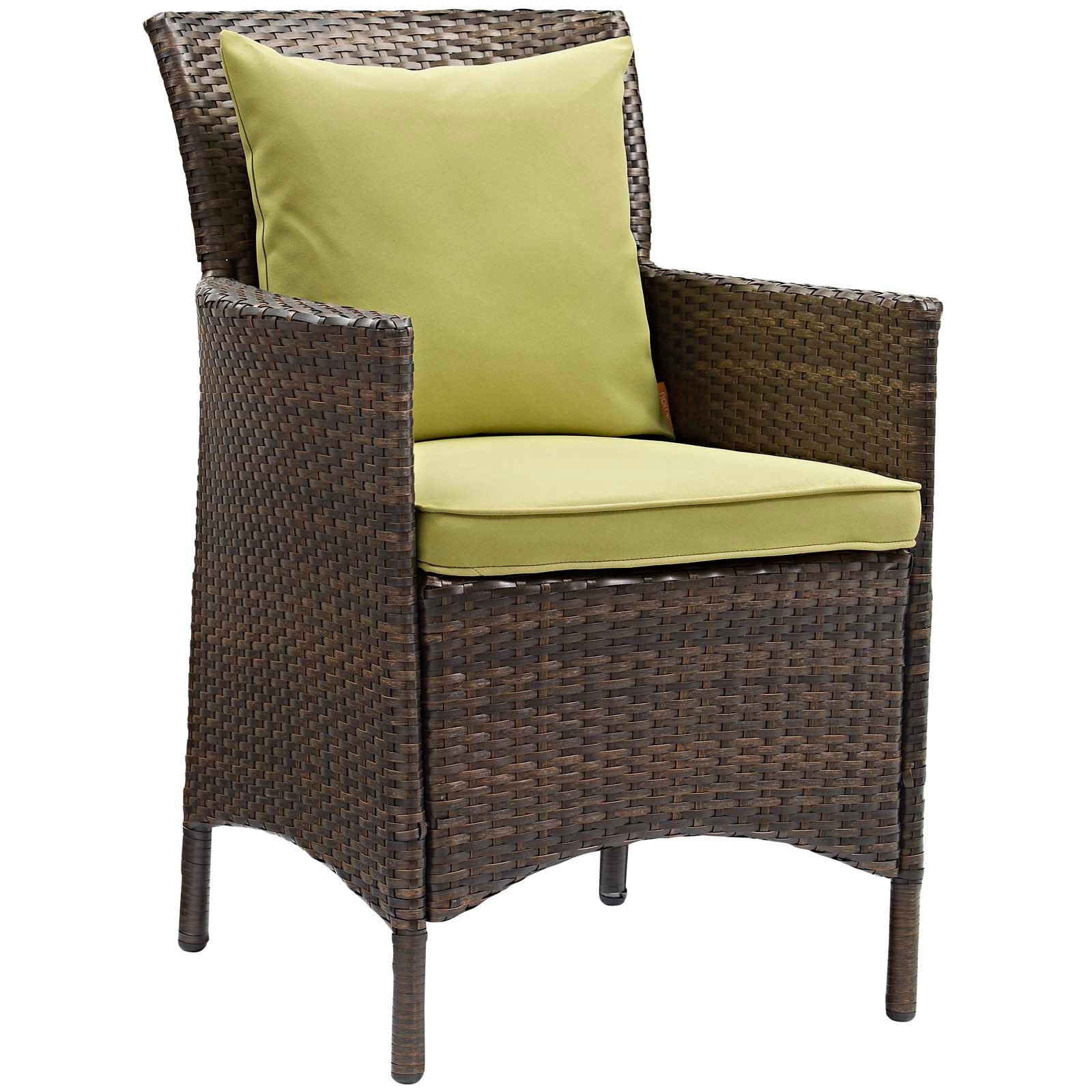 Modway Outdoor Dining Chairs - Conduit Outdoor Patio Wicker Rattan Dining Armchair Set of 4 Brown Peridot