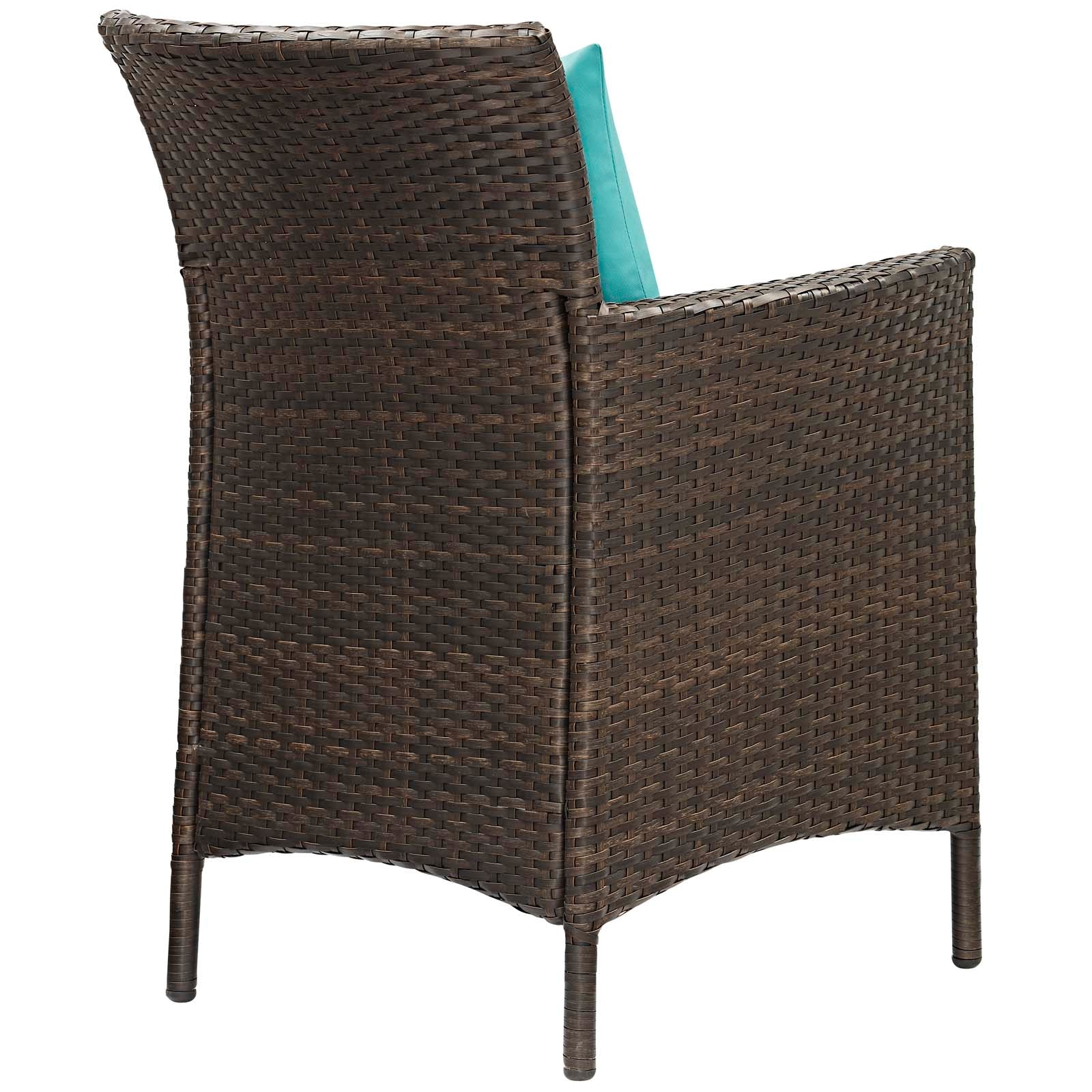 Modway Outdoor Dining Chairs - Conduit Outdoor Patio Wicker Rattan Dining Armchair Set of 4 Brown Turquoise