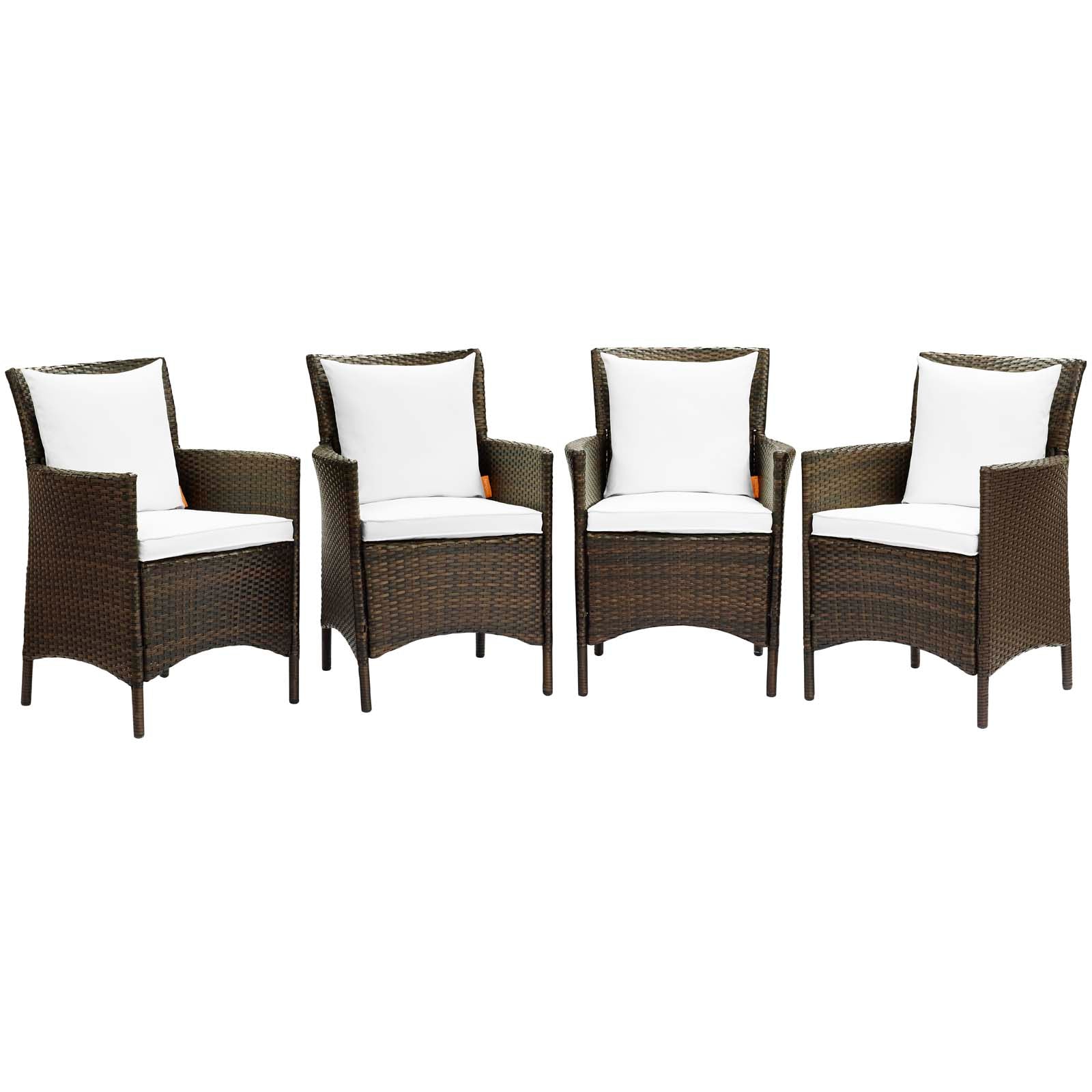 Modway Outdoor Dining Chairs - Conduit Outdoor Patio Wicker Rattan Dining Armchair Set of 4 Brown White