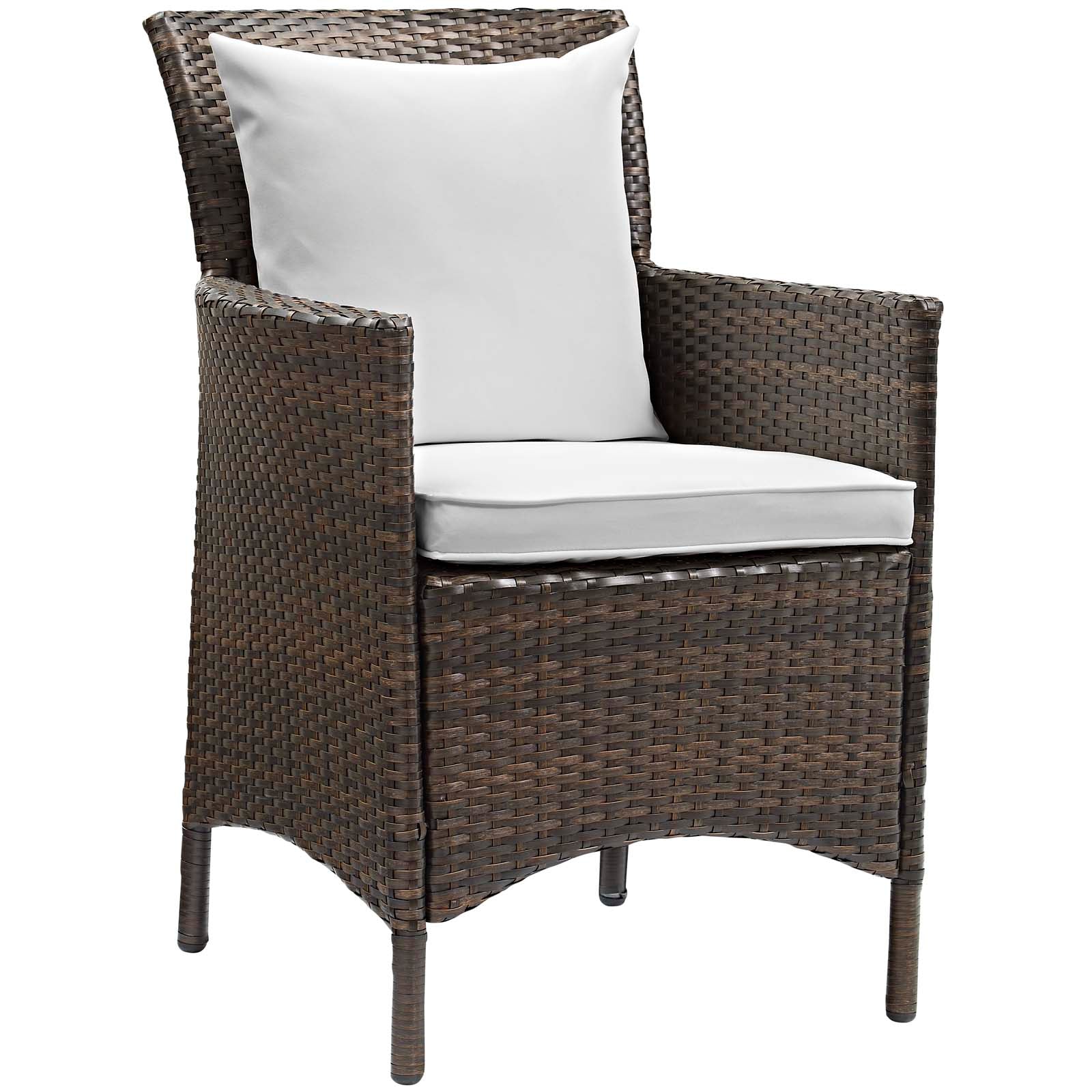Modway Outdoor Dining Chairs - Conduit Outdoor Patio Wicker Rattan Dining Armchair Set of 4 Brown White