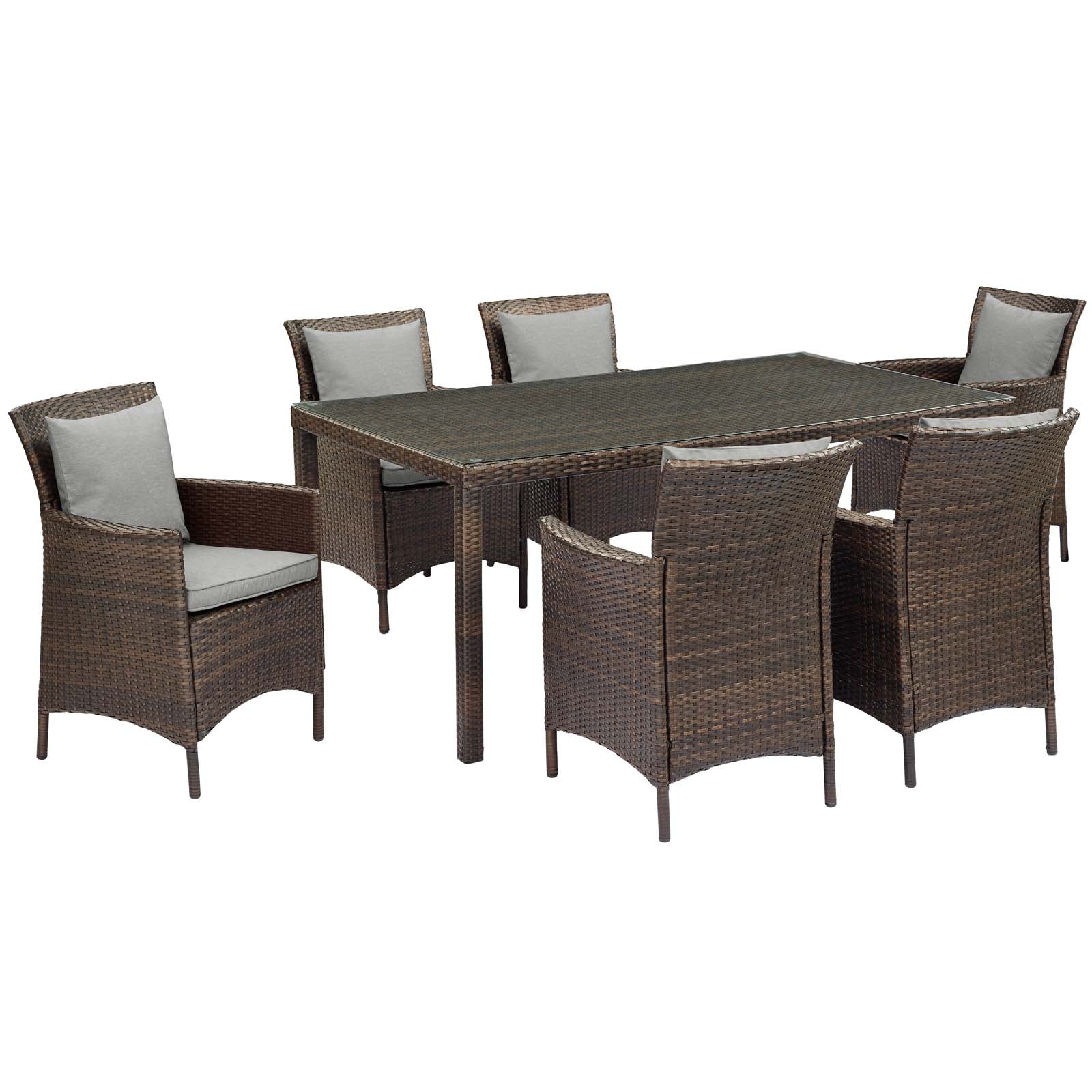 Modway Outdoor Dining Sets - Conduit 7 Piece Outdoor Patio Wicker Rattan Dining Set Brown Gray