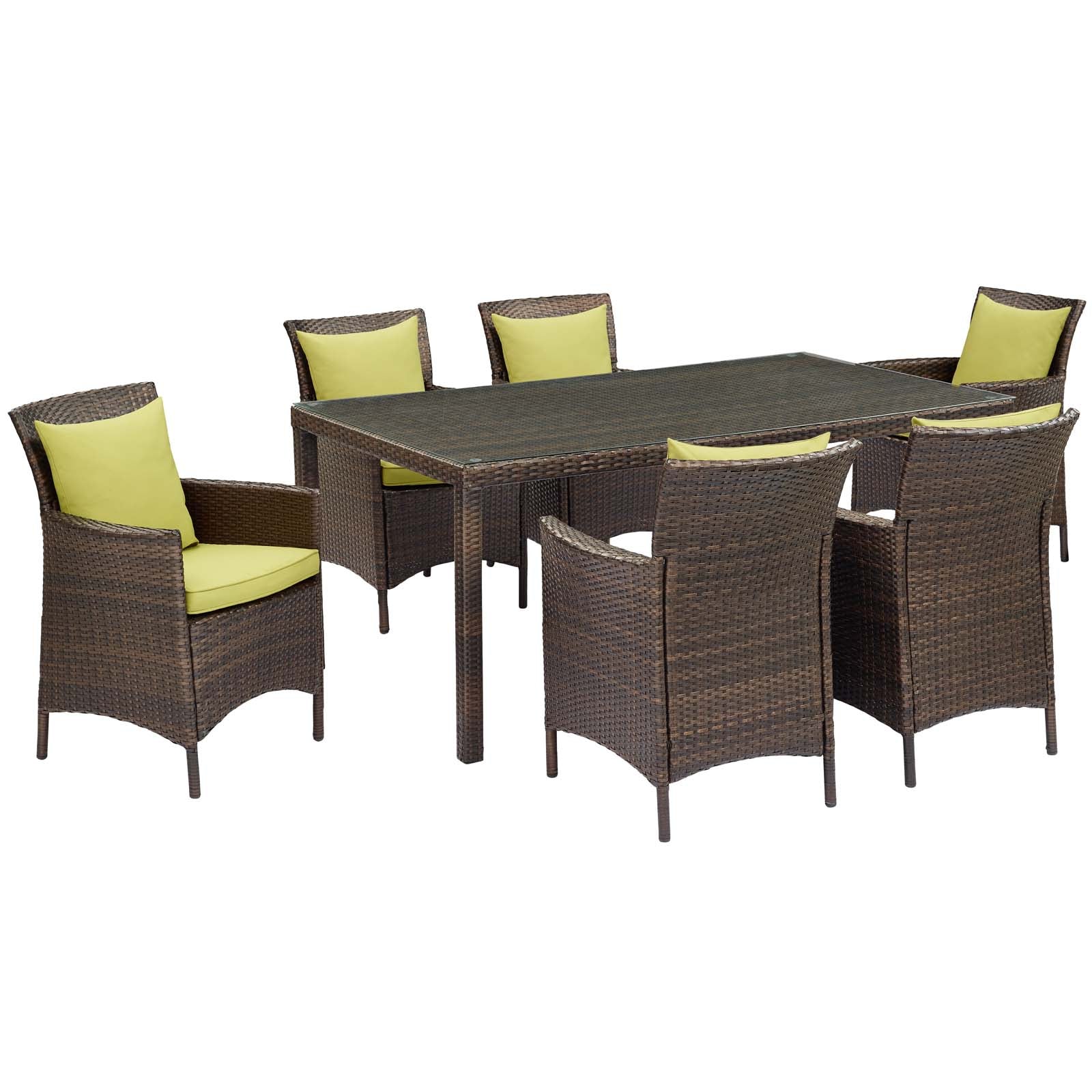 Modway Outdoor Dining Sets - Conduit 7 Piece Outdoor Patio Wicker Rattan Dining Set Brown Peridot