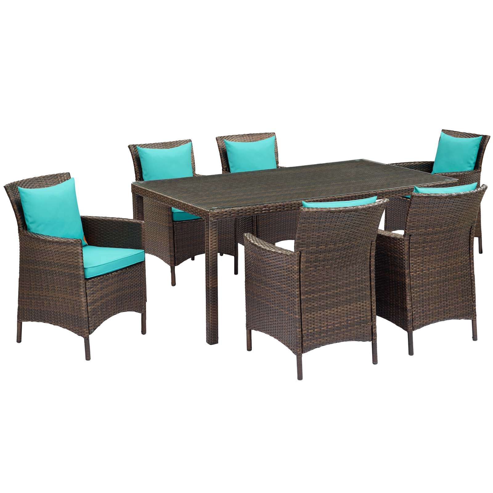 Modway Outdoor Dining Sets - Conduit 7 Piece Outdoor Patio Wicker Rattan Dining Set Brown Turquoise