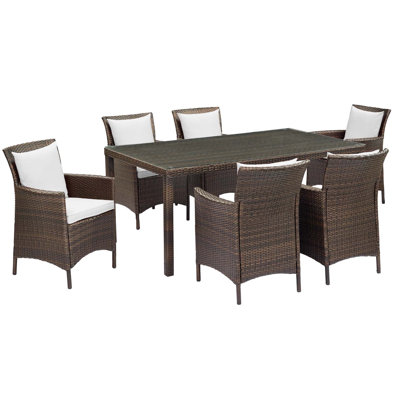 Modway Outdoor Dining Sets - Conduit 7 Piece Outdoor Patio Wicker Rattan Dining Set Brown White