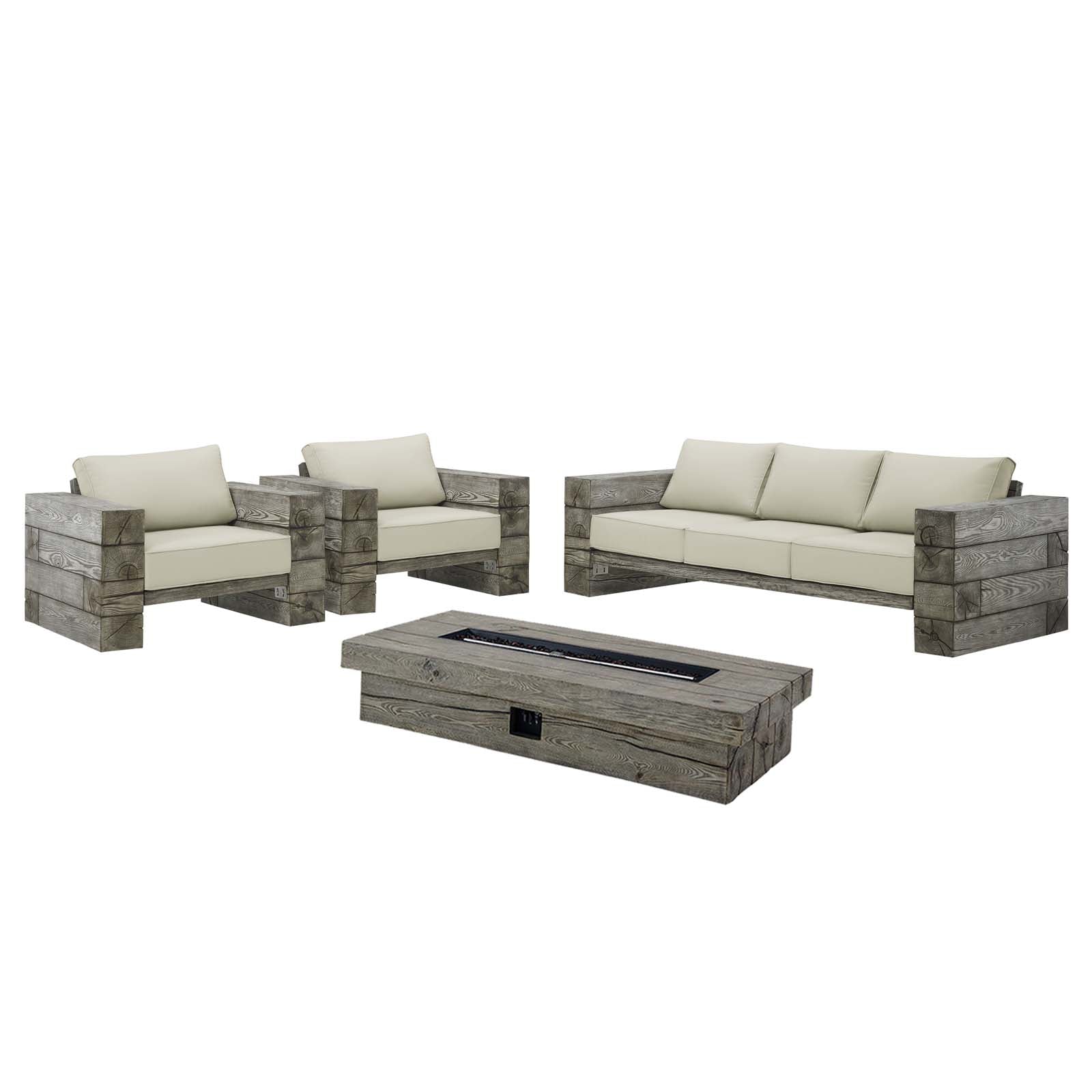 Modway Outdoor Conversation Sets - Manteo Rustic Outdoor Patio Sunbrella 4 Piece Set Light Gray Beige
