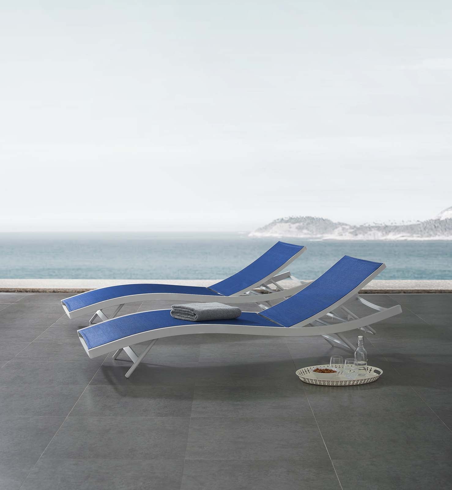 Modway Loungers - Glimpse Outdoor Patio Mesh Chaise Lounge Set of 2 White Navy